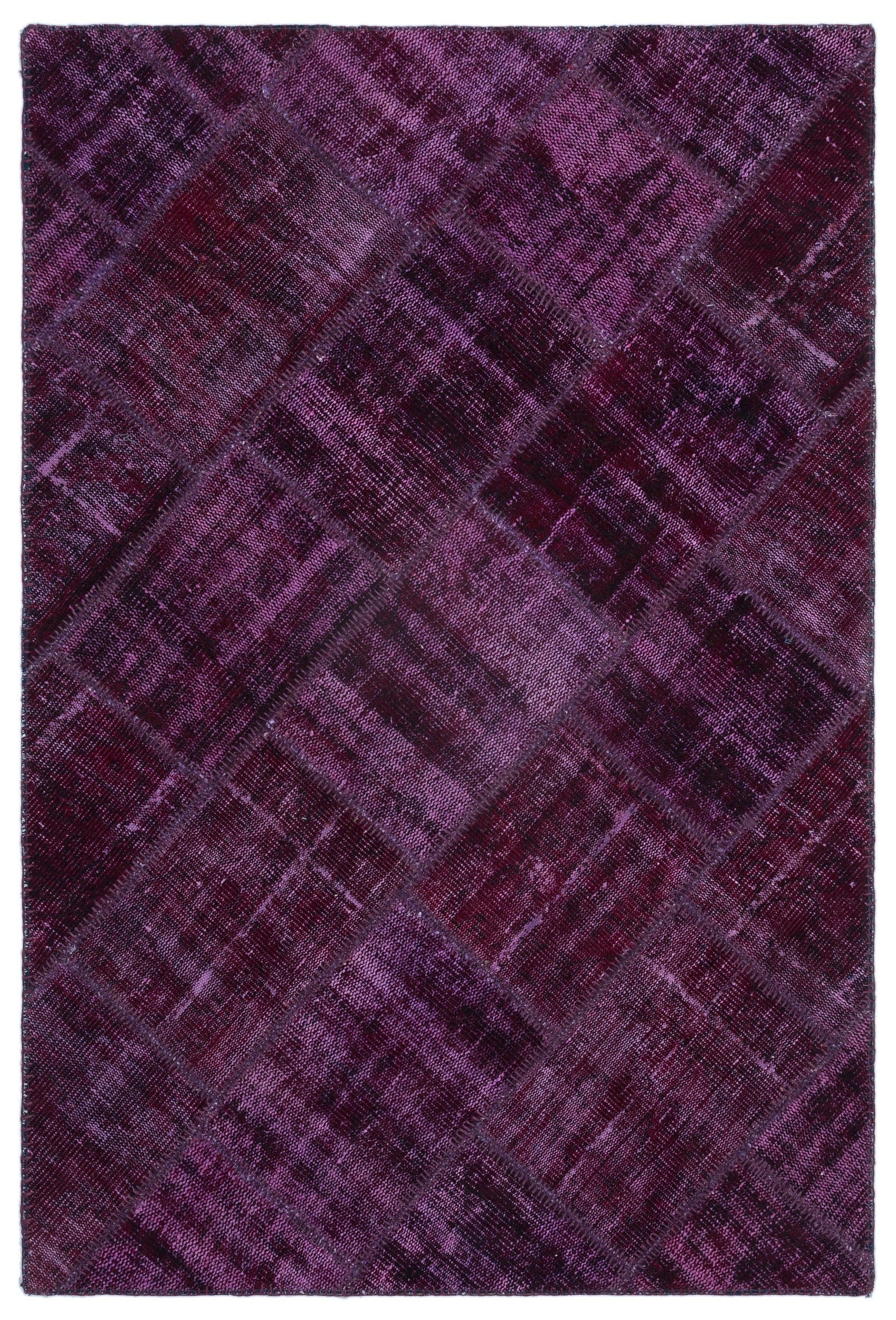 Iskece 22347 Purple Patchwork Wool Handmade Area Rug 3'11" x 5'11"