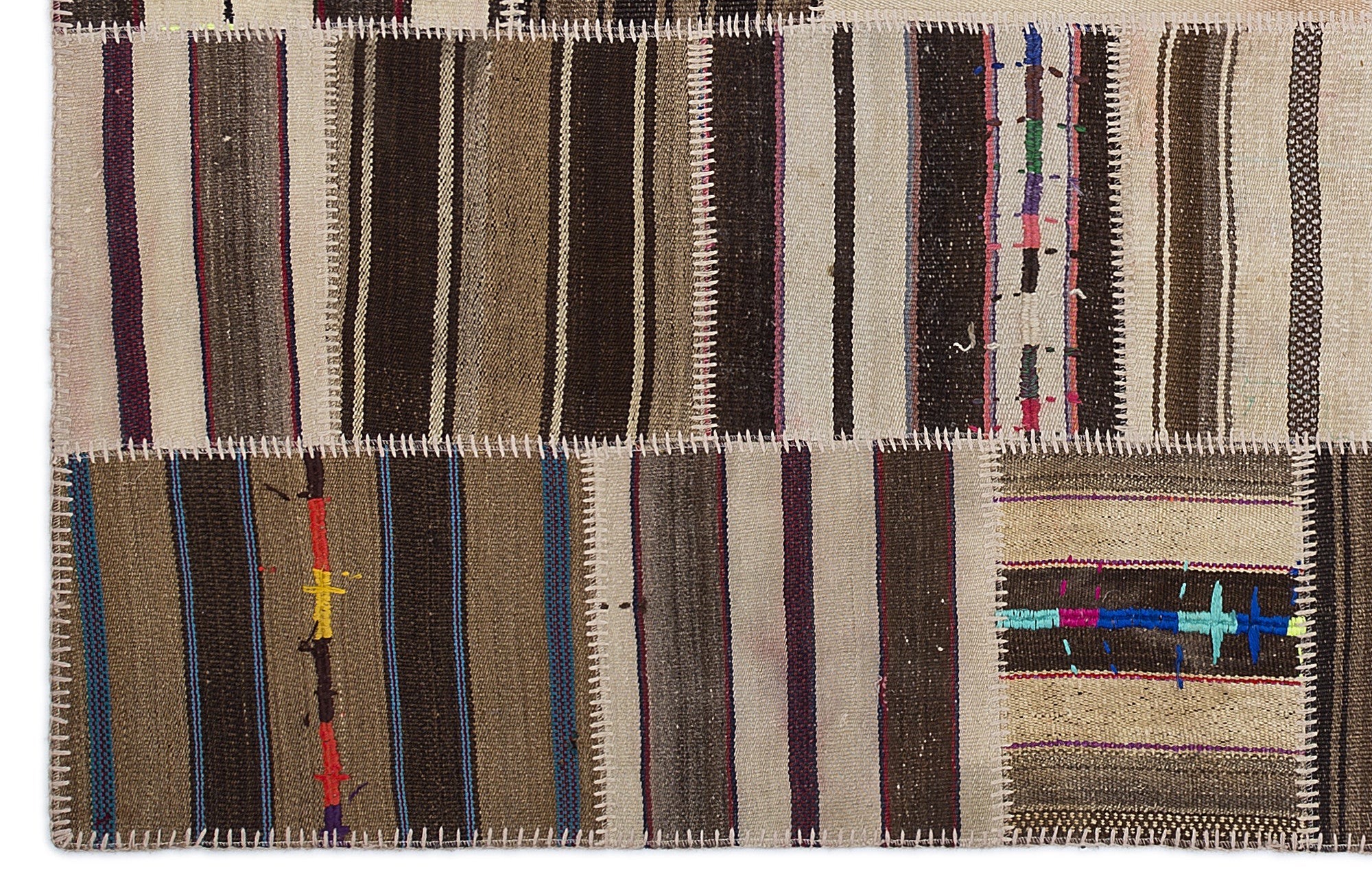 Teselya 2234 Beige Striped Wool Handmade Area Rug 5'3" x 7'7"