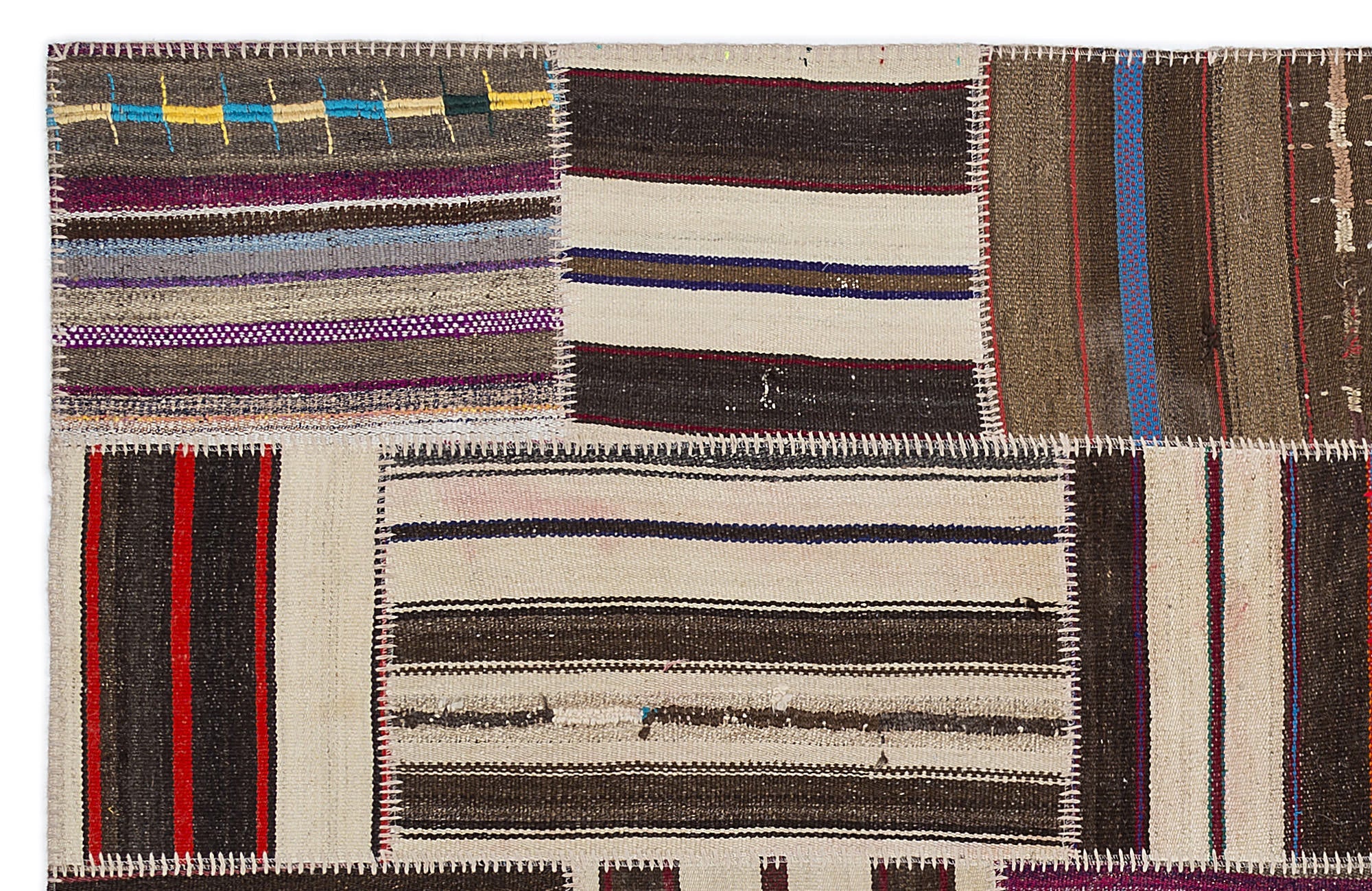 Teselya 2235 Beige Striped Wool Handmade Area Rug 5'3" x 7'7"