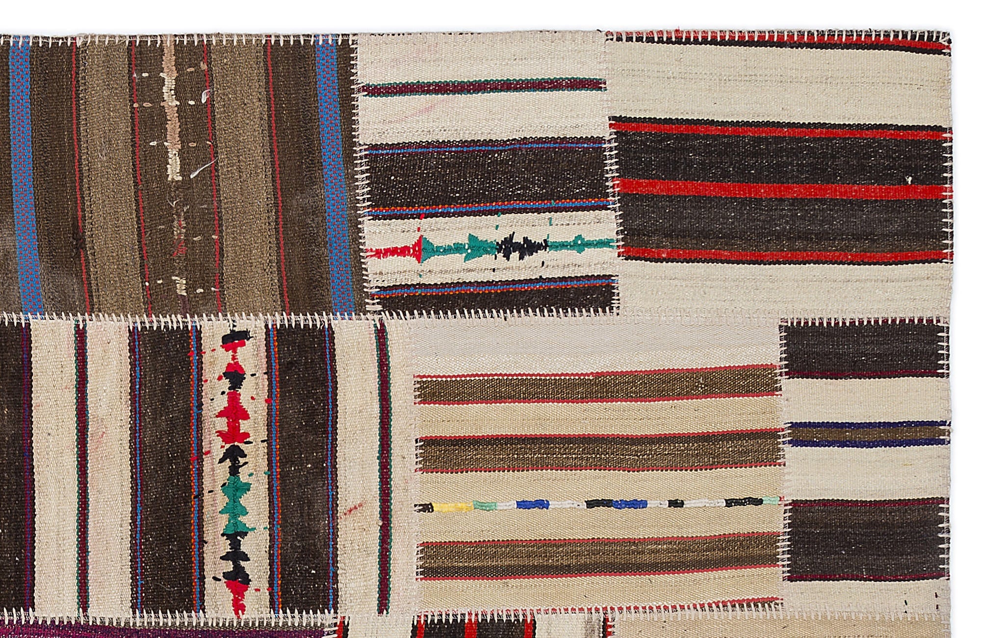Teselya 2235 Beige Striped Wool Handmade Area Rug 5'3" x 7'7"