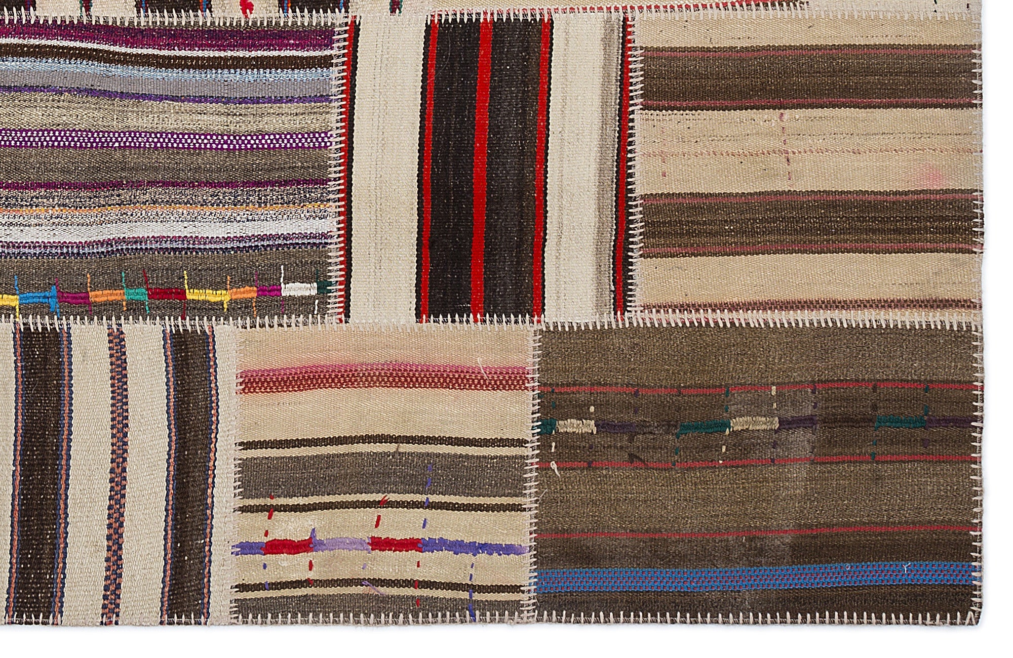 Teselya 2235 Beige Striped Wool Handmade Area Rug 5'3" x 7'7"