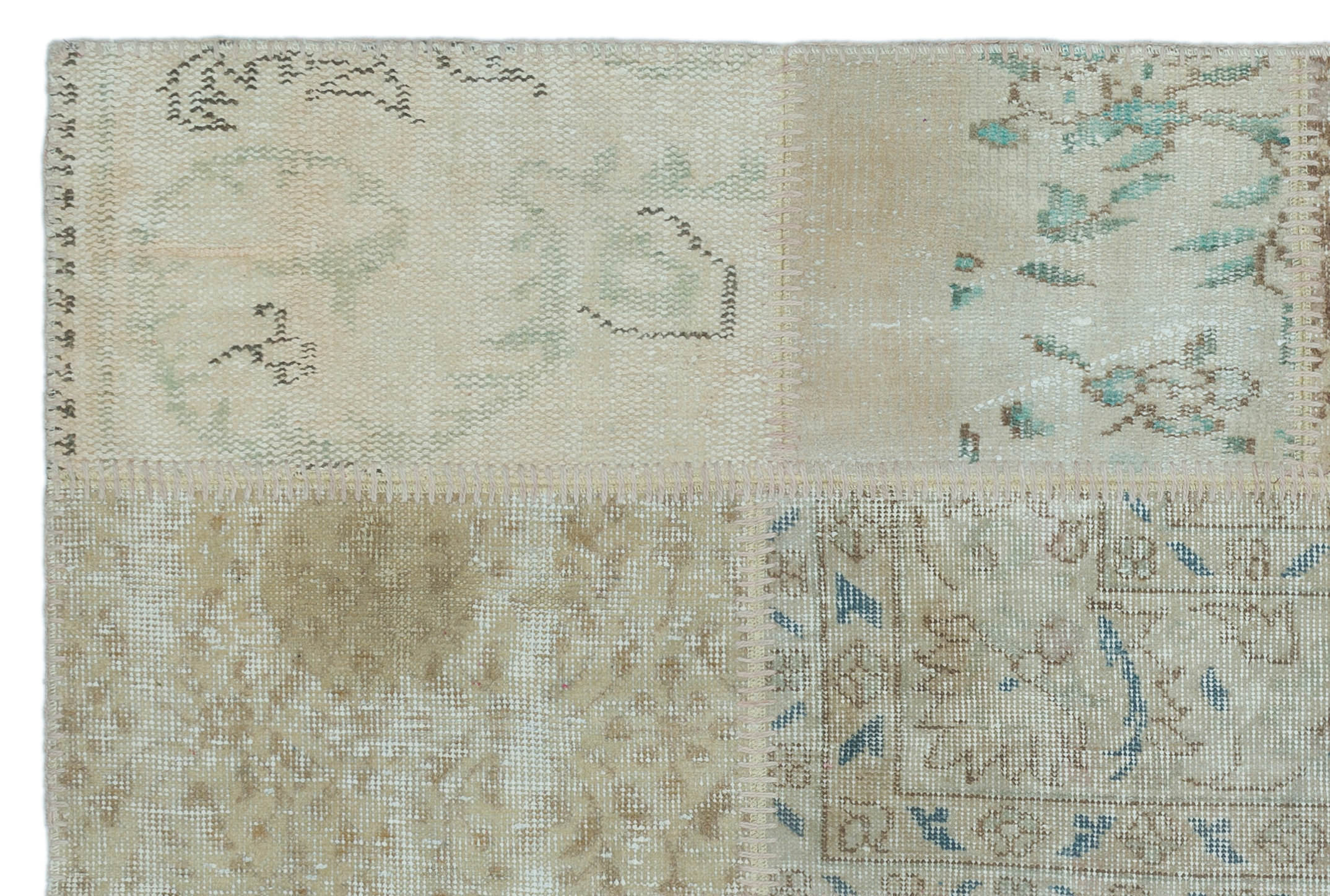 Iskece 22375 Beige Patchwork Wool Handmade Area Rug 3'11" x 5'11"