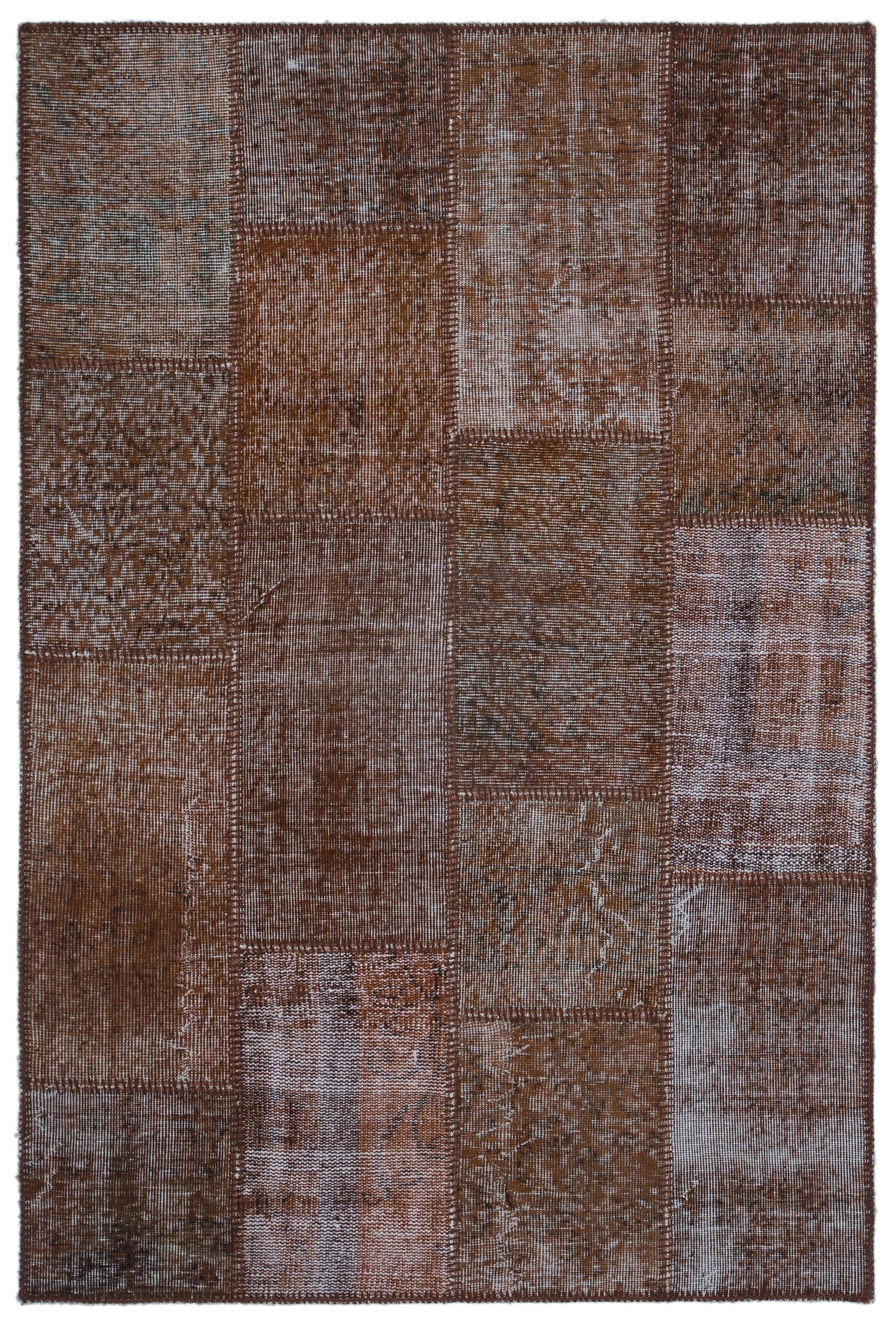 Iskece 22377 Brown Patchwork Wool Handmade Area Rug 3'11" x 5'11"
