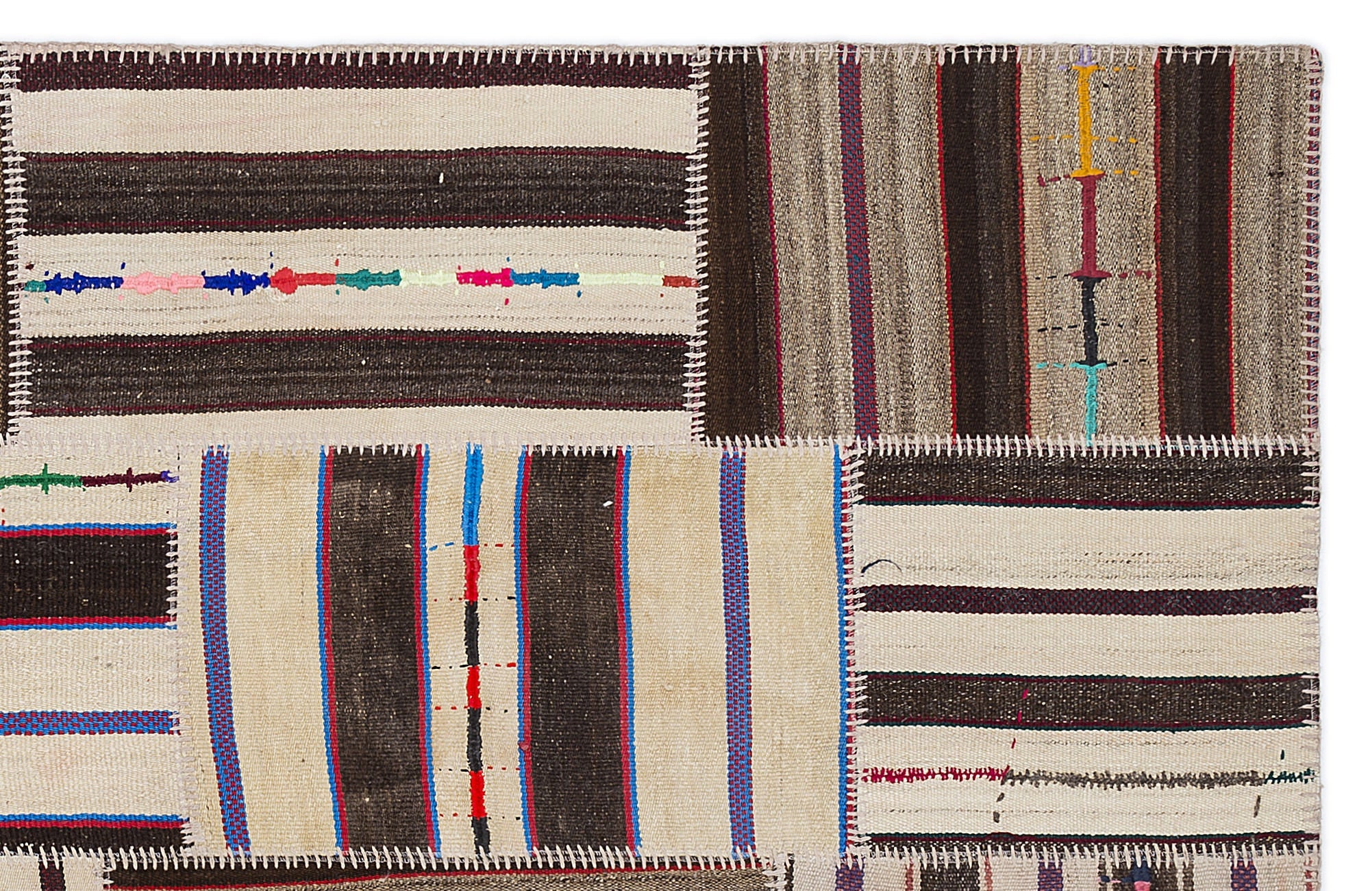Teselya 2237 Beige Striped Wool Handmade Area Rug 5'3" x 7'7"