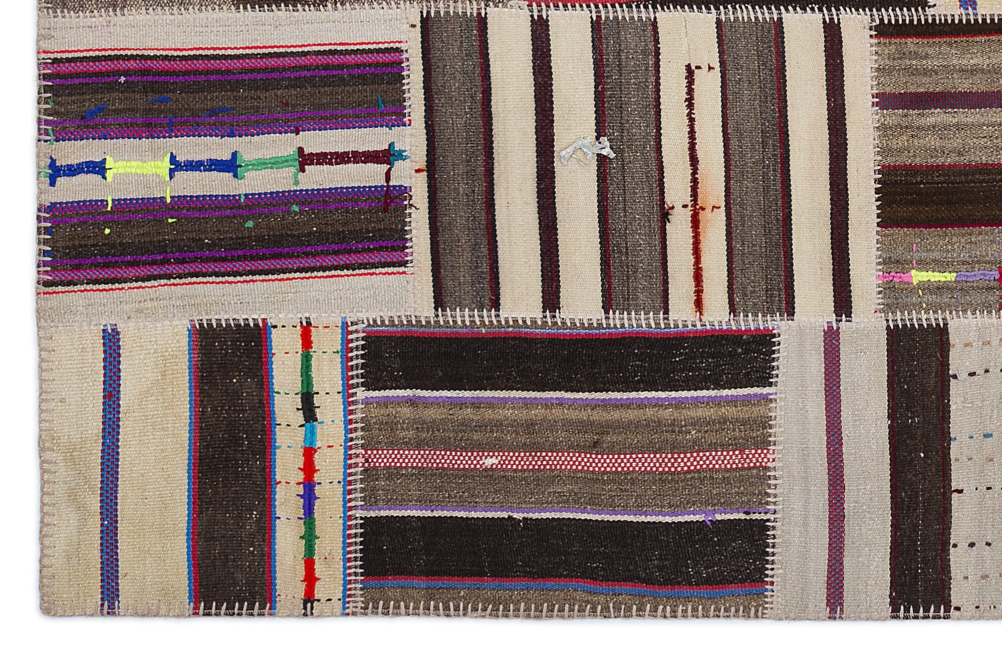 Teselya 2237 Beige Striped Wool Handmade Area Rug 5'3" x 7'7"