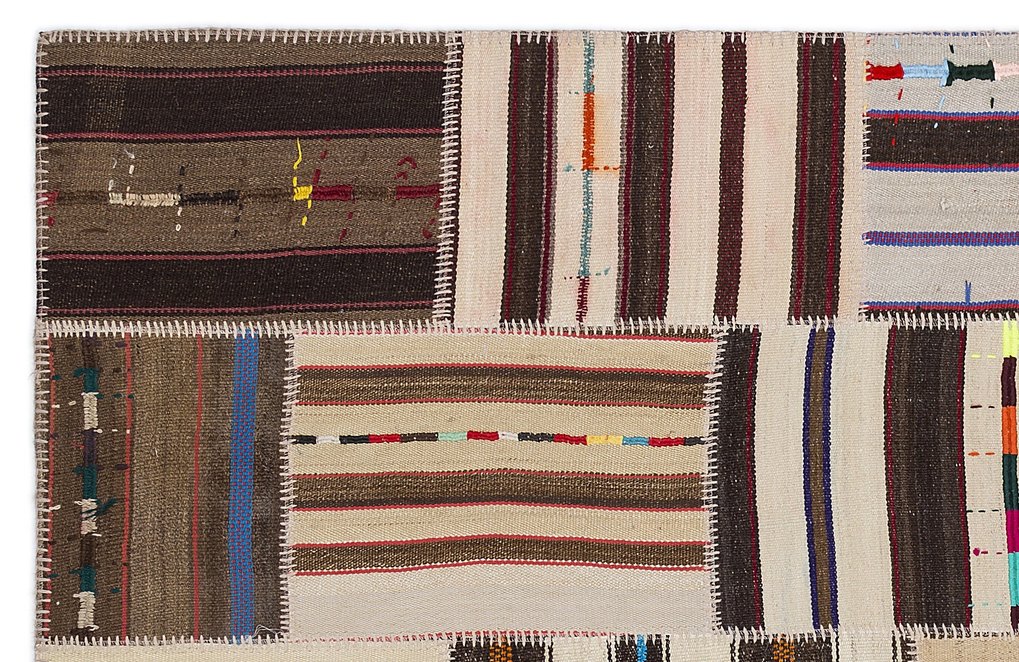 Teselya 2238 Beige Striped Wool Handmade Area Rug 5'3" x 7'7"