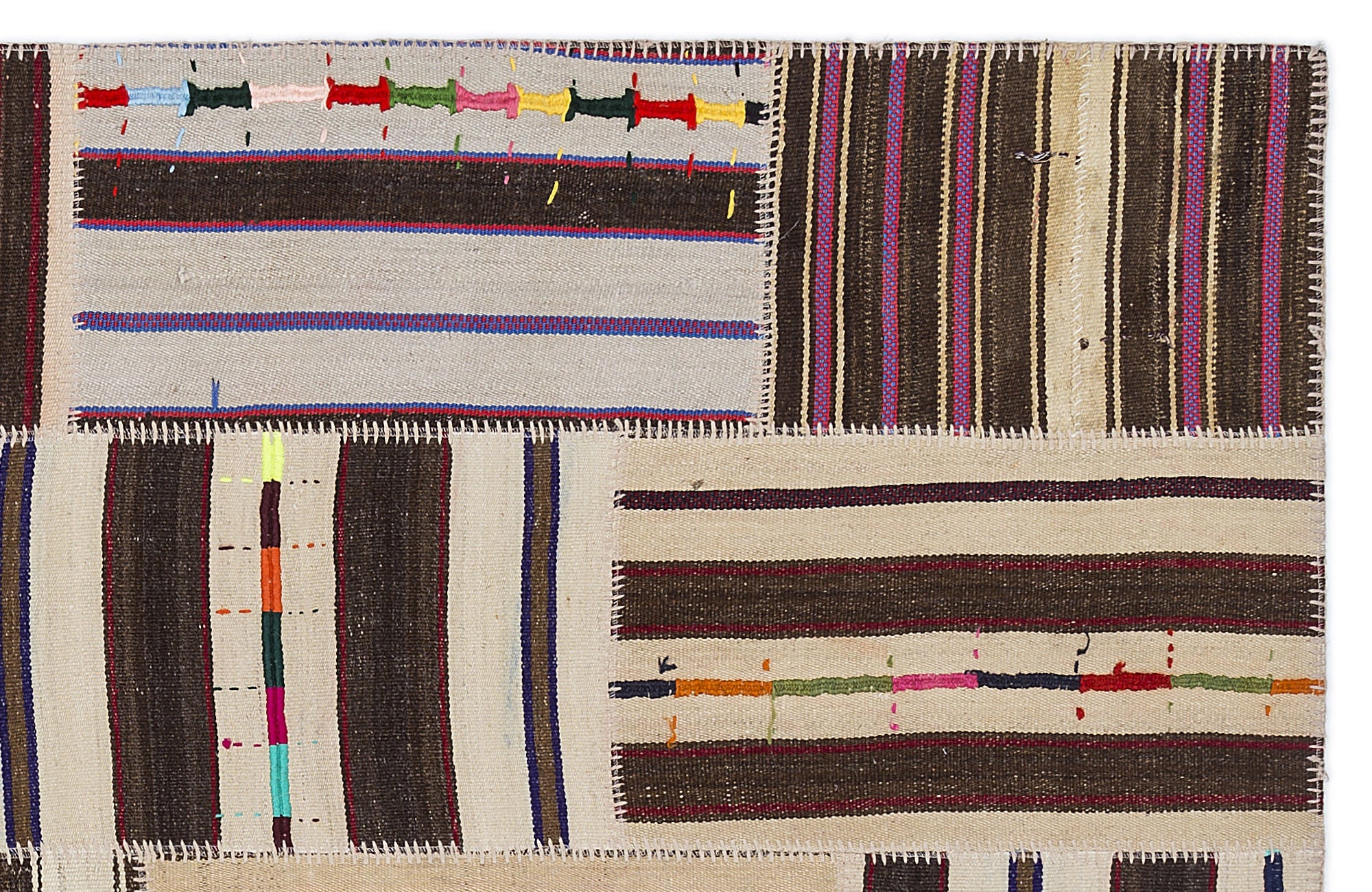 Teselya 2238 Beige Striped Wool Handmade Area Rug 5'3" x 7'7"