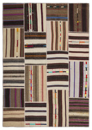 Teselya 2238 Beige Striped Wool Handmade Area Rug 5'3" x 7'7"