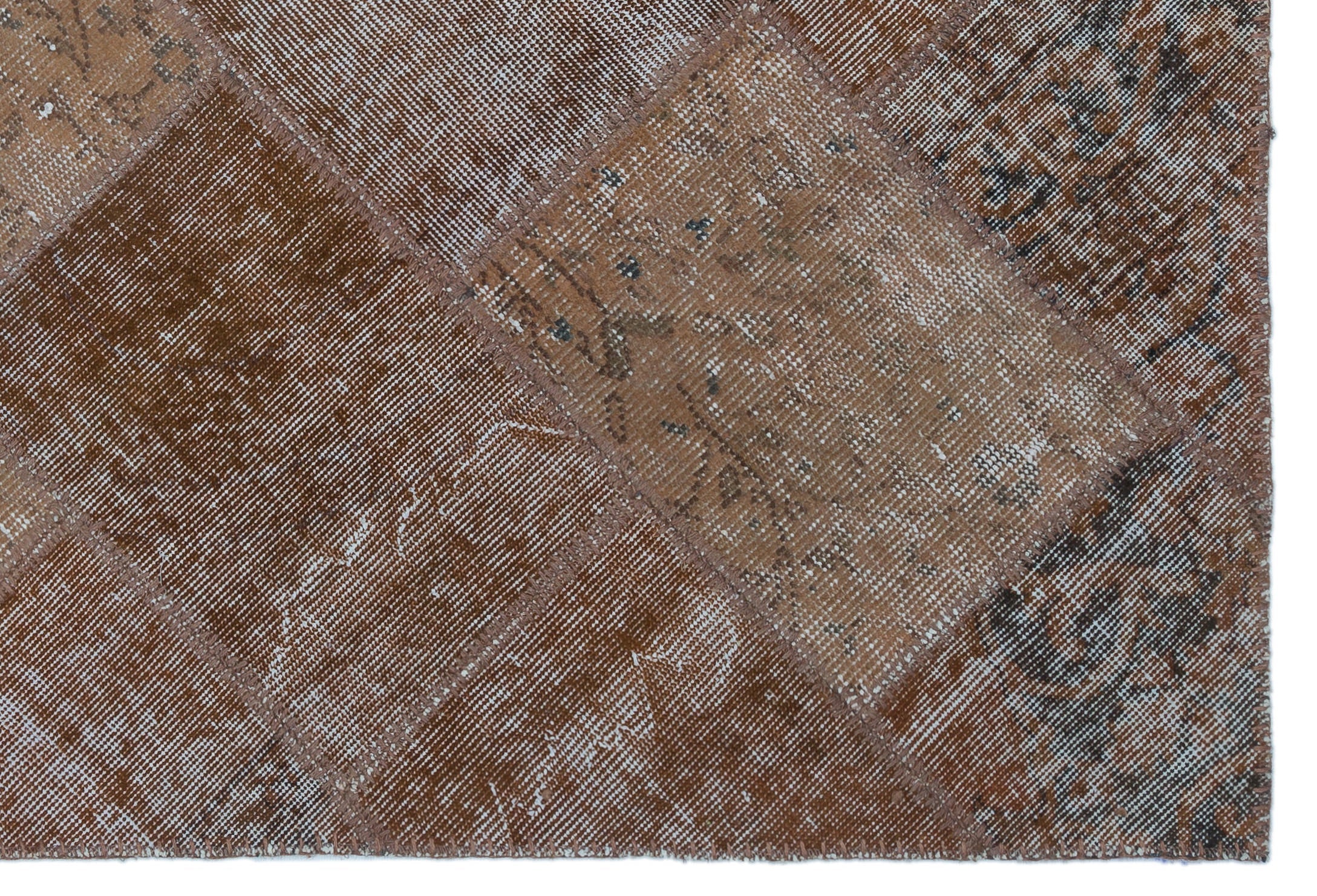 Iskece 22391 Brown Patchwork Wool Handmade Area Rug 3'11" x 5'11"
