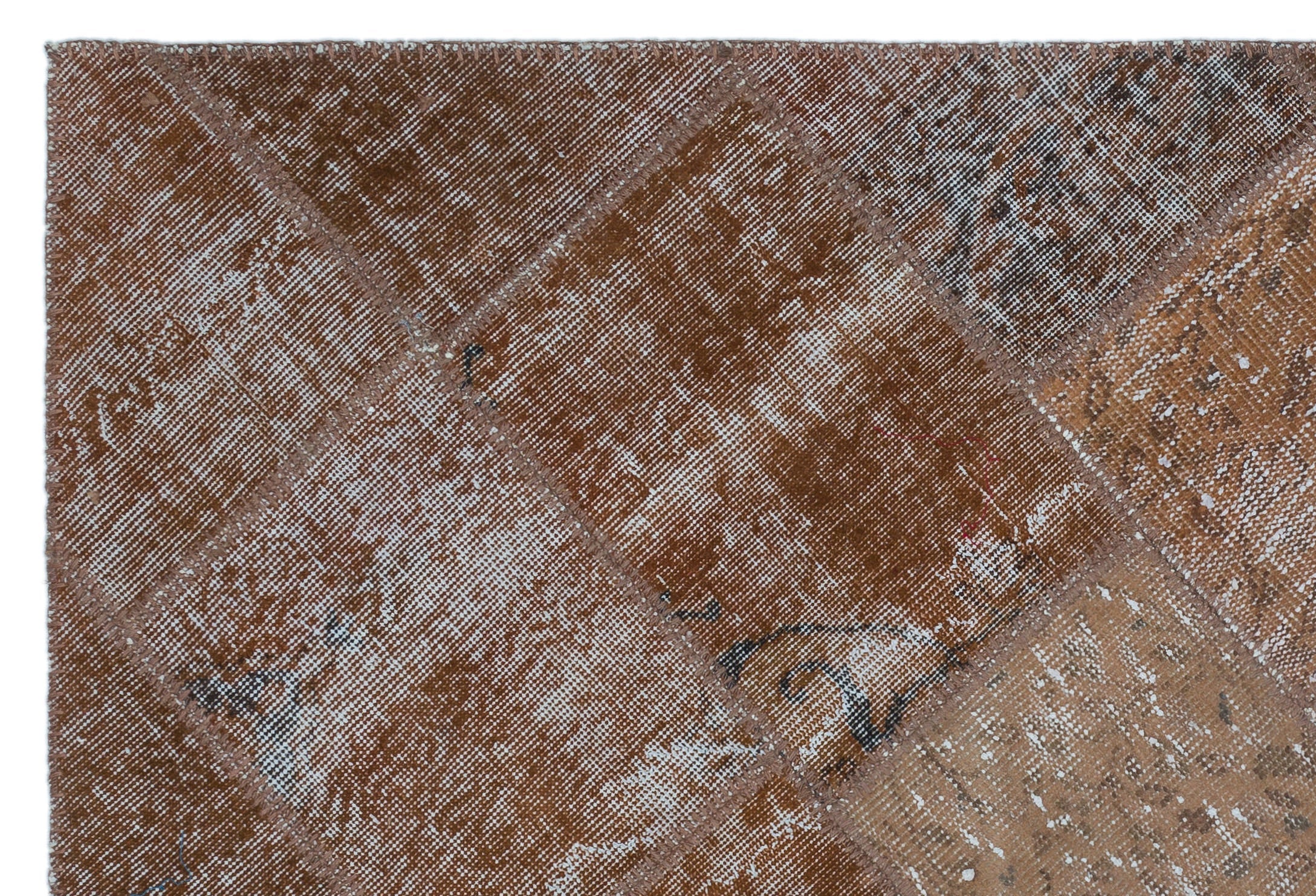 Iskece 22391 Brown Patchwork Wool Handmade Area Rug 3'11" x 5'11"