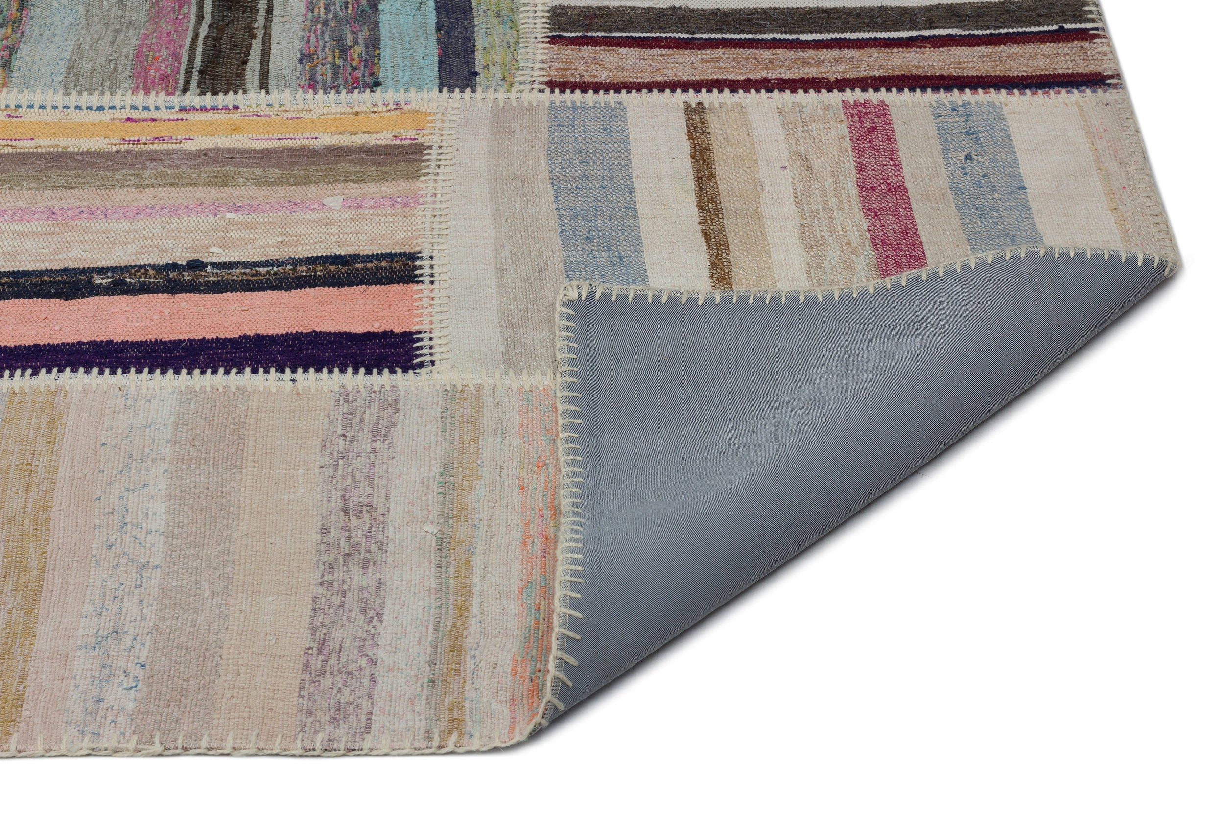 Teselya Beige Striped Wool Handmade Area Rug 6'2" x 9'2"