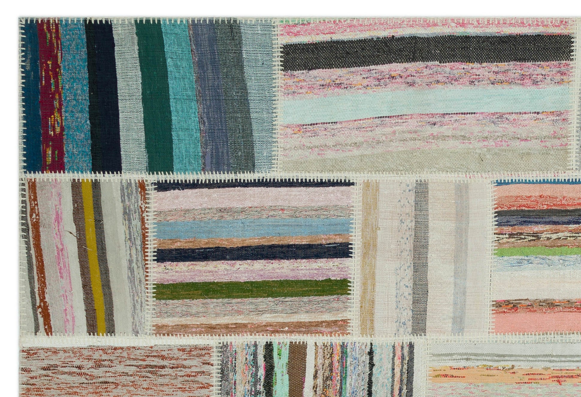Teselya 22397 Beige Striped Wool Handmade Area Rug 6'3" x 9'2"