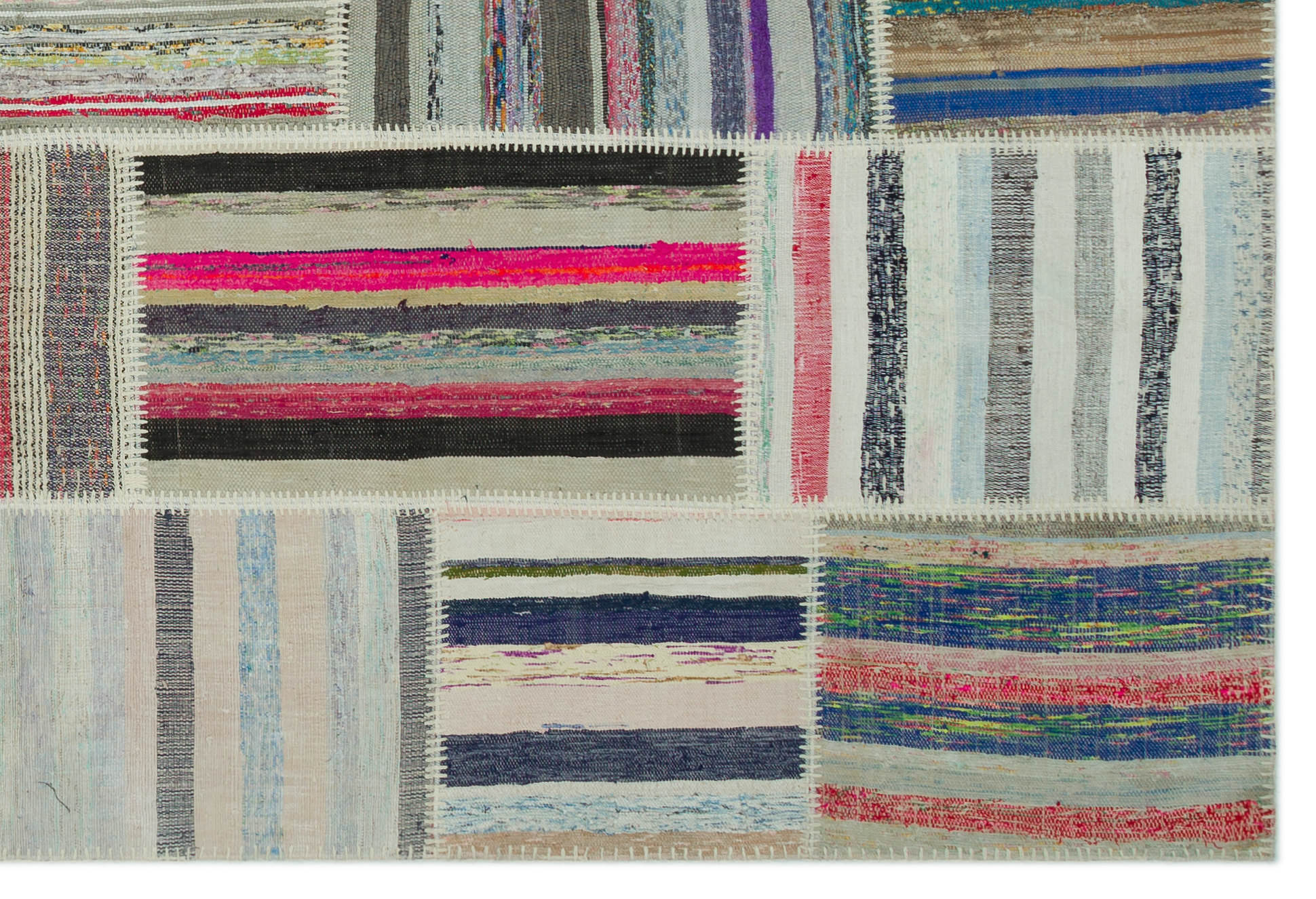 Teselya 22397 Beige Striped Wool Handmade Area Rug 6'3" x 9'2"