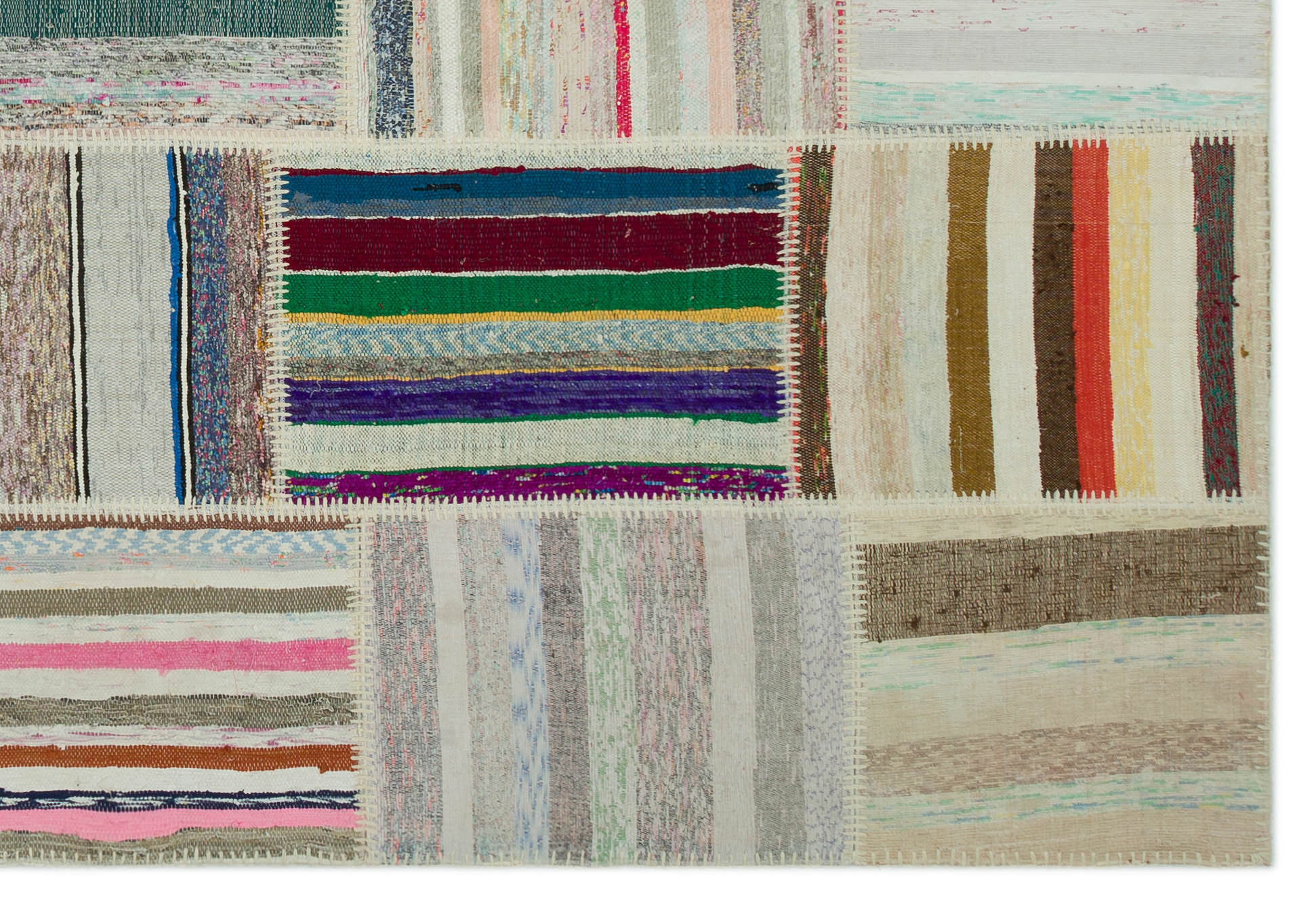 Teselya 22398 Beige Striped Wool Handmade Area Rug 6'3" x 9'1"