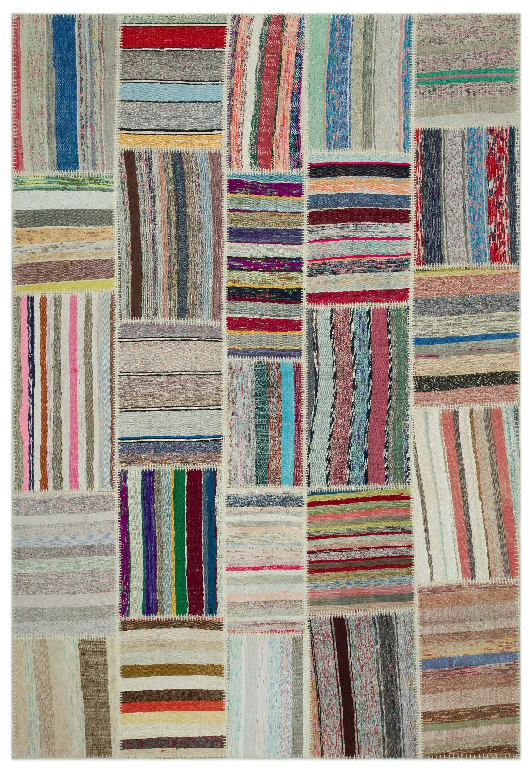 Teselya 22398 Beige Striped Wool Handmade Area Rug 6'3" x 9'1"