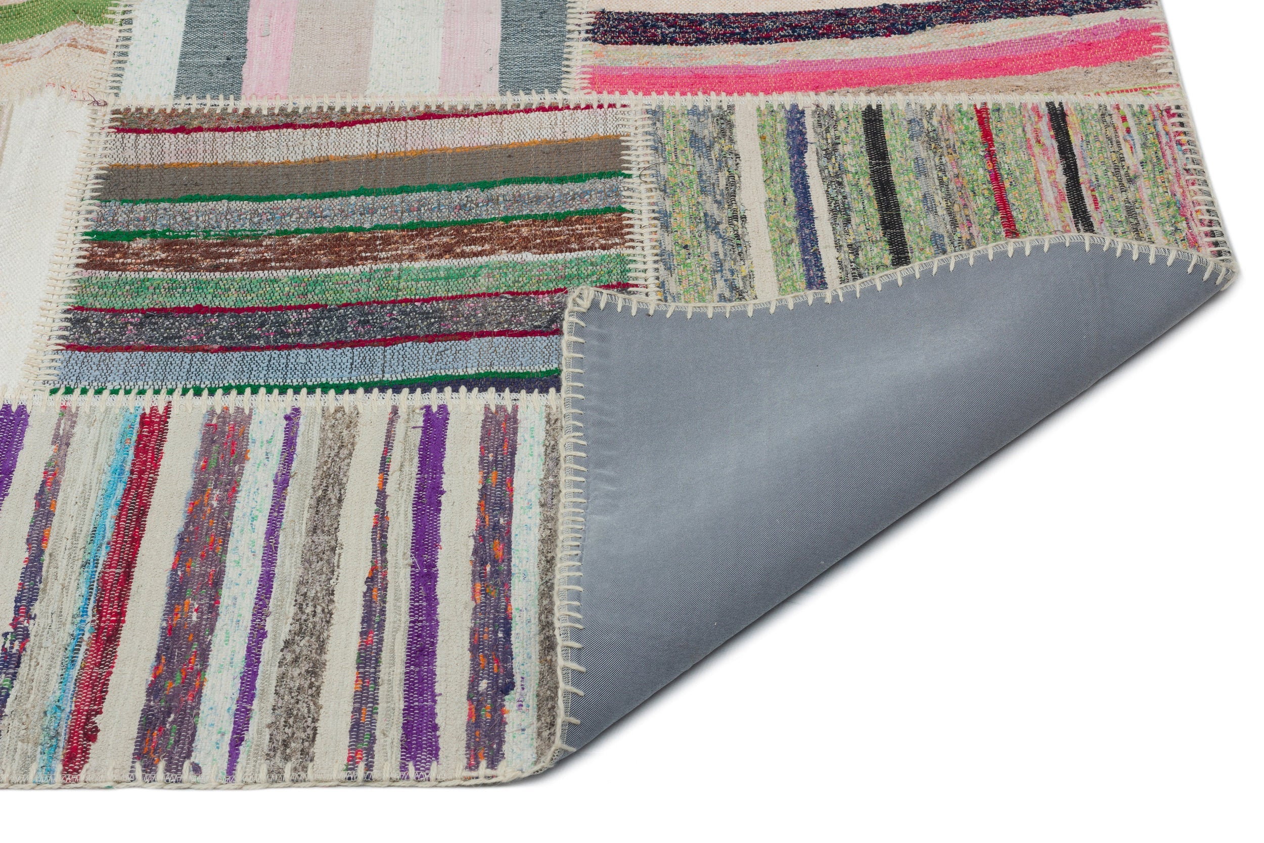 Teselya 22399 Patchwork Striped Wool Handmade Area Rug 6'3" x 9'2"