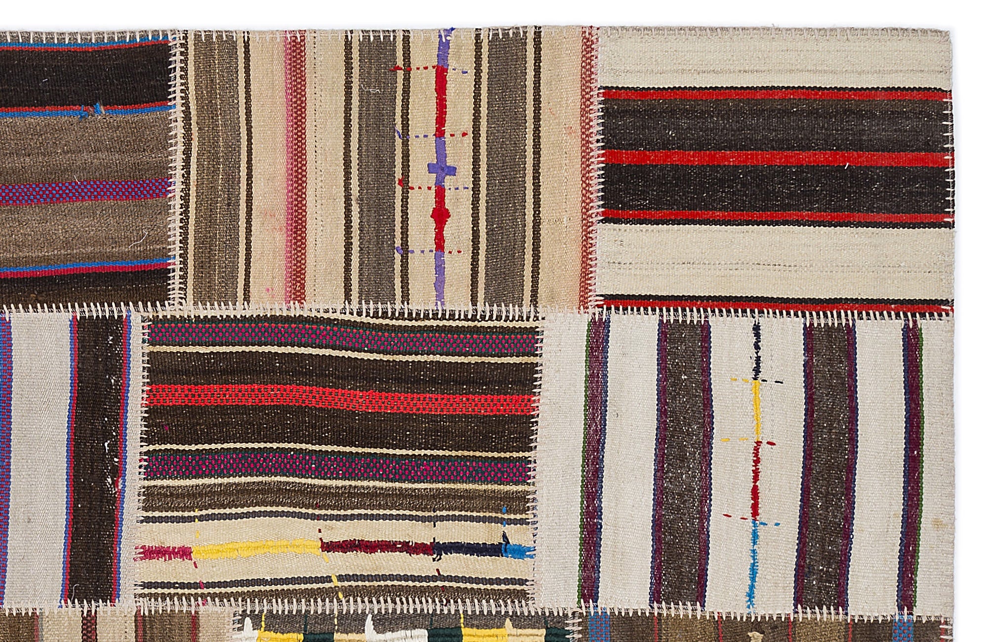Teselya 2239 Beige Striped Wool Handmade Area Rug 5'3" x 7'7"