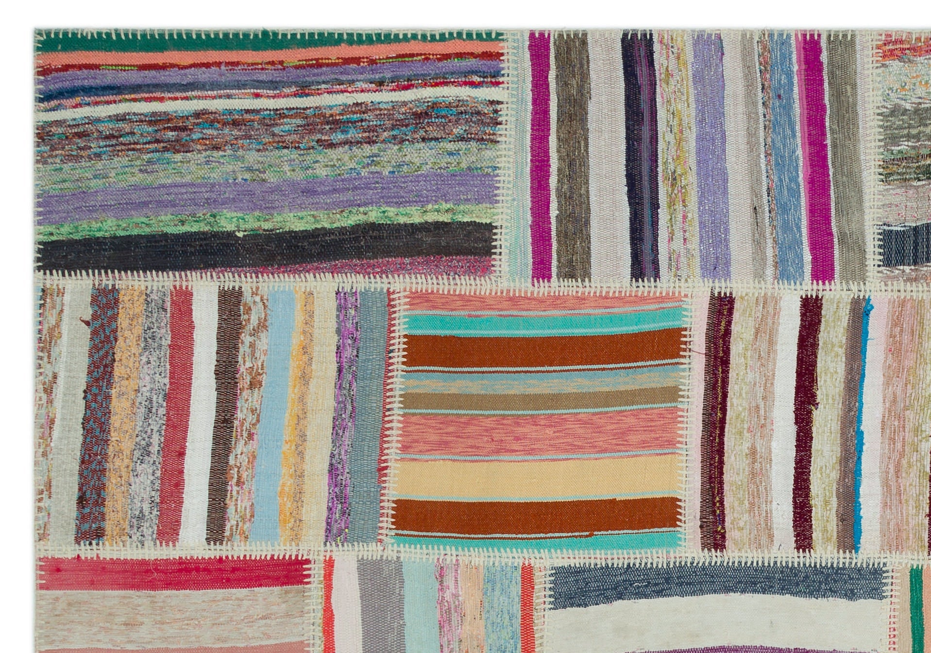 Teselya Beige Striped Wool Handmade Area Rug 6'3" x 9'0"