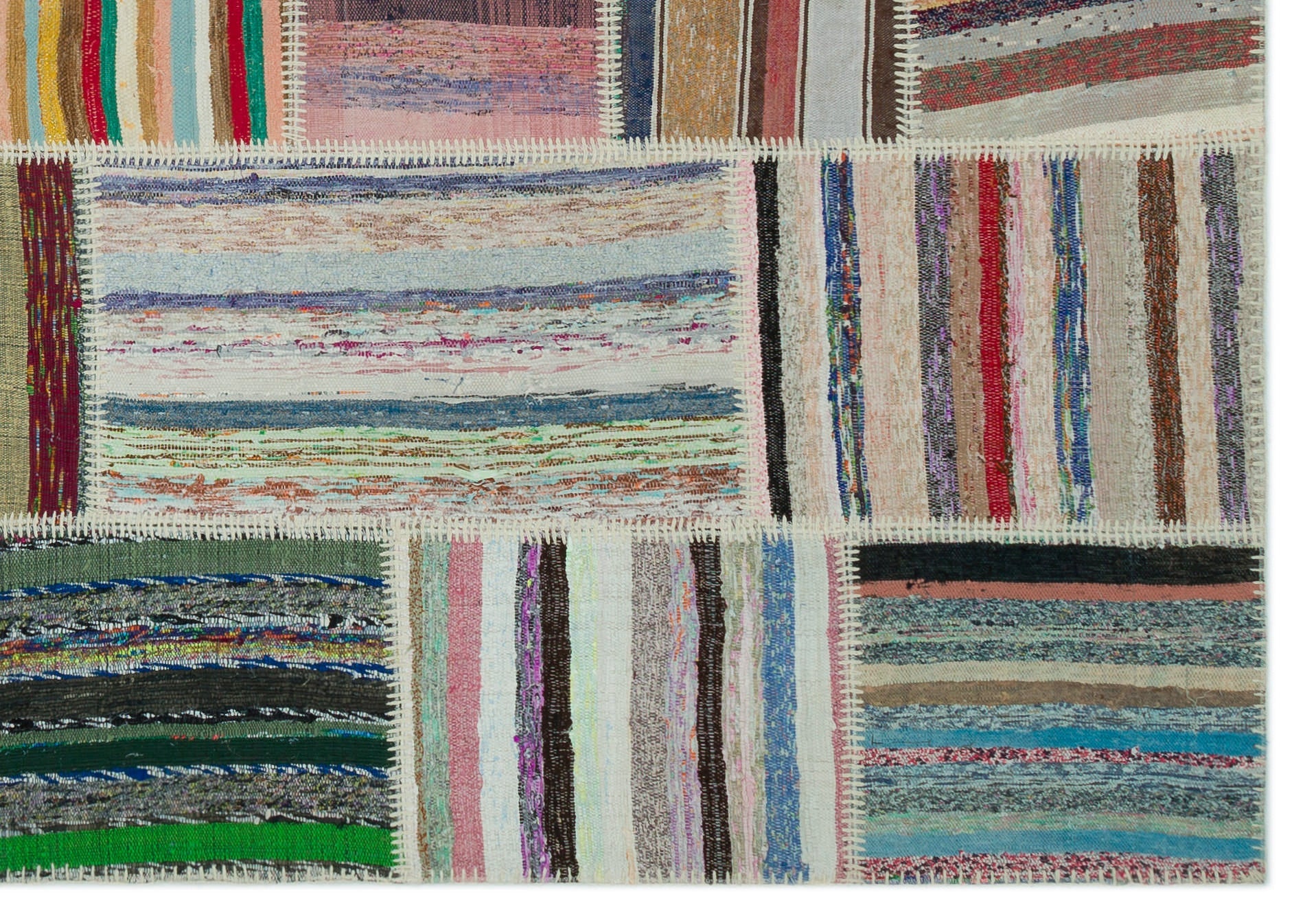 Teselya Beige Striped Wool Handmade Area Rug 6'3" x 9'0"