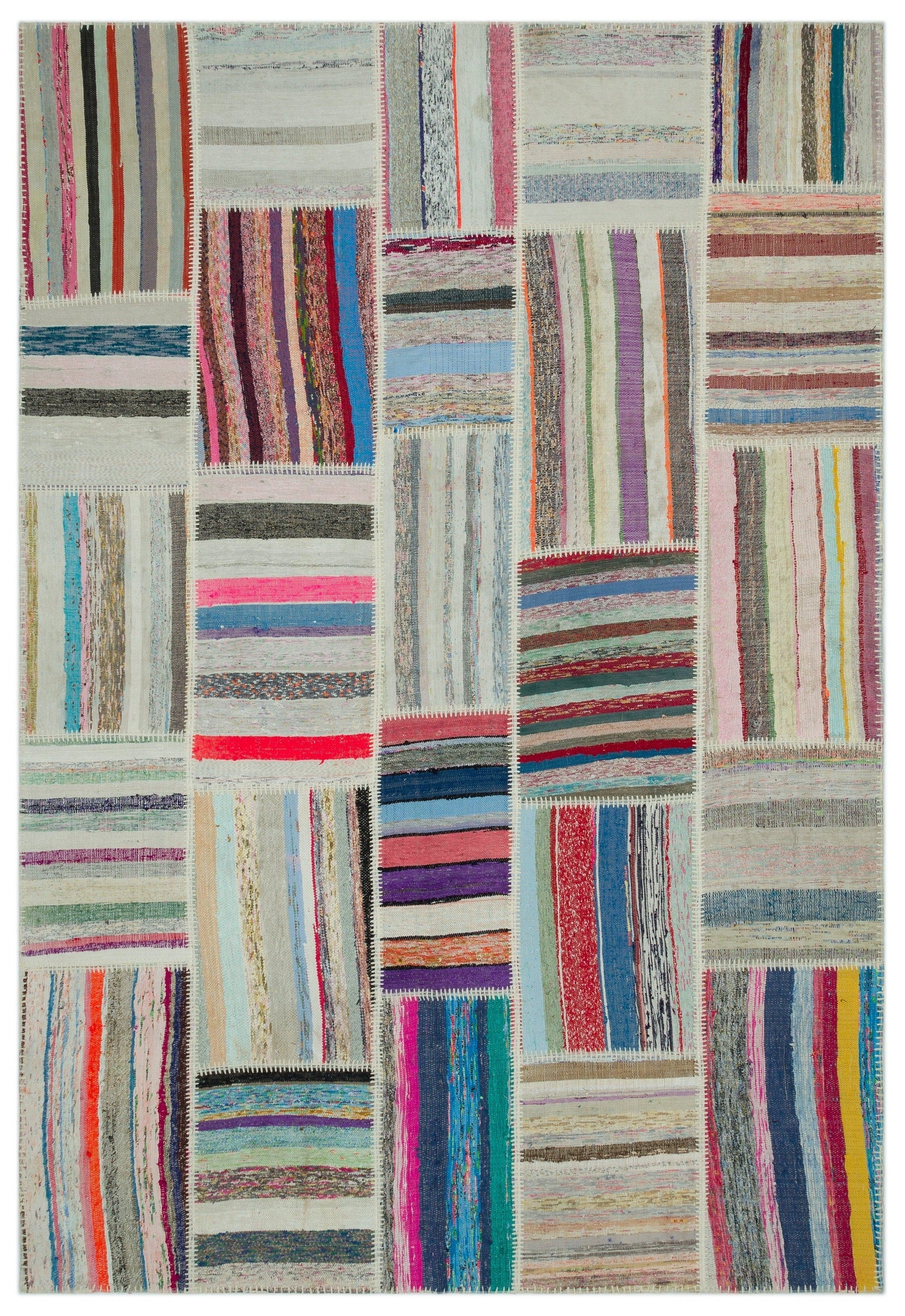 Teselya 22401 Patchwork Striped Wool Handmade Area Rug 6'0" x 9'5"