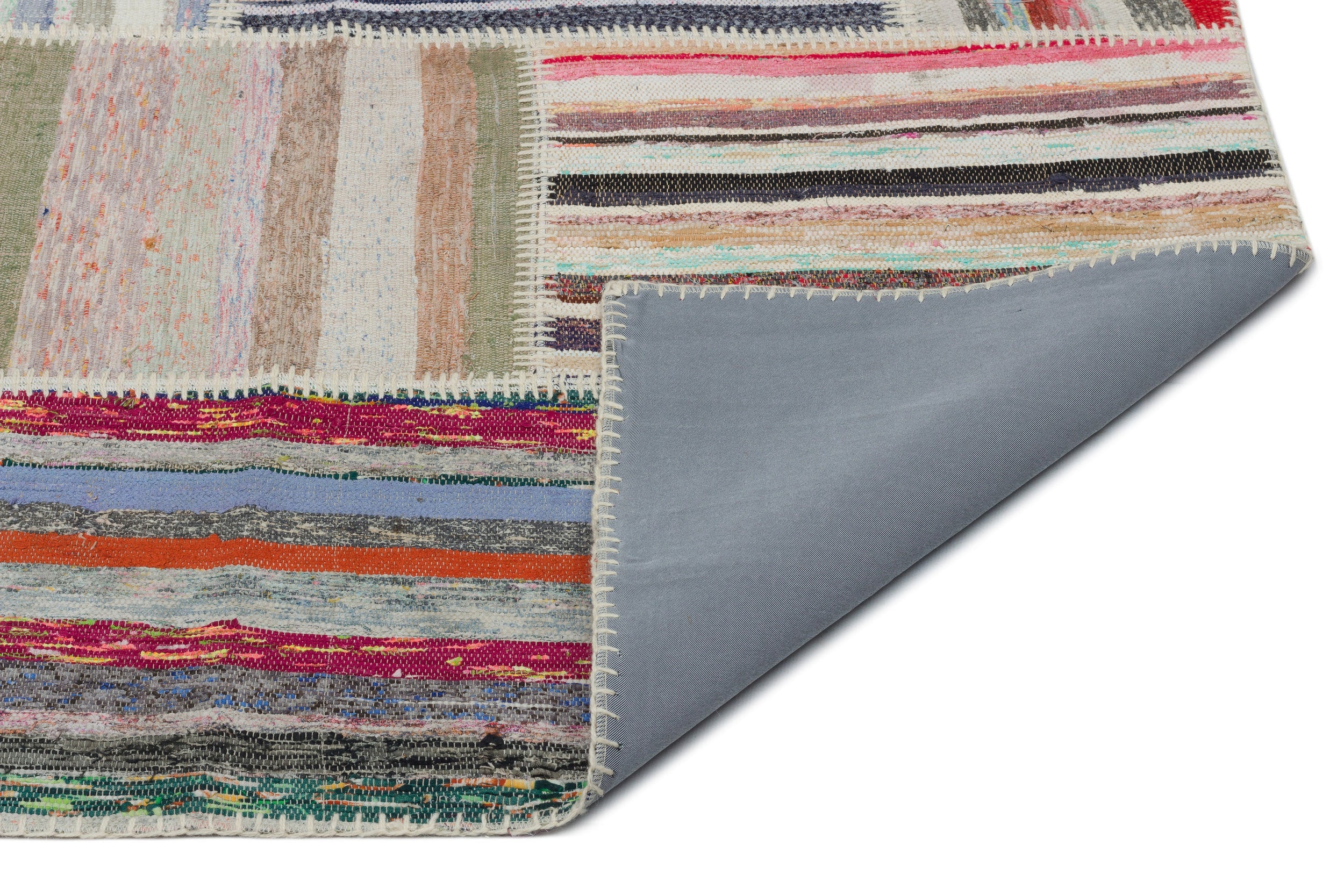Teselya Beige Striped Wool Handmade Area Rug 6'7" x 8'6"