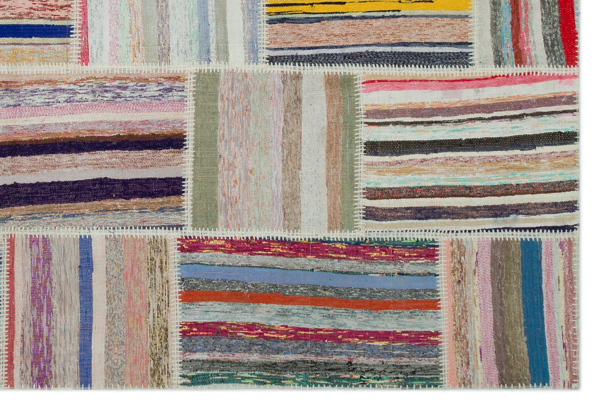 Teselya Beige Striped Wool Handmade Area Rug 6'7" x 8'6"