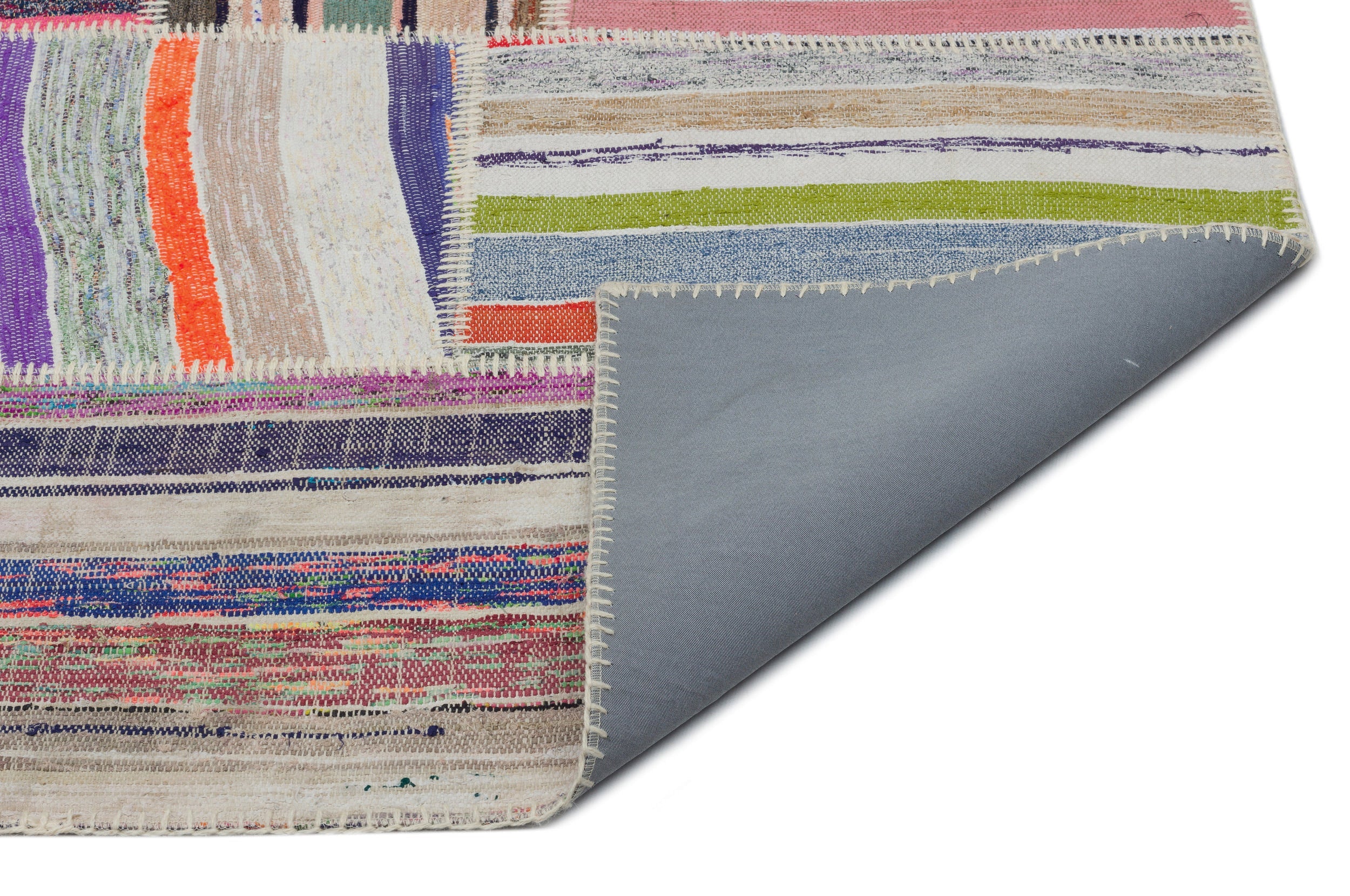 Teselya Beige Striped Wool Handmade Area Rug 6'1" x 9'1"