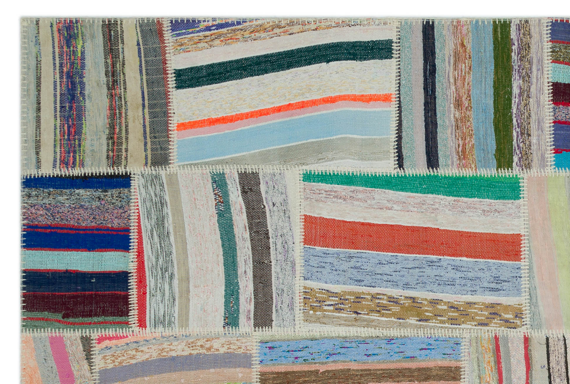 Teselya Beige Striped Wool Handmade Area Rug 6'1" x 9'1"