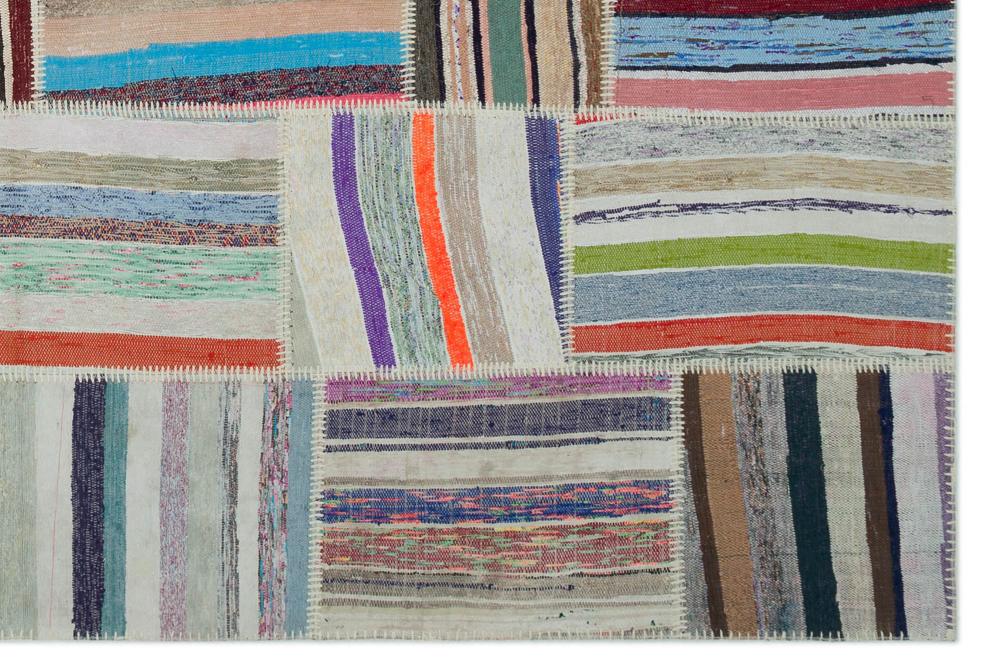 Teselya Beige Striped Wool Handmade Area Rug 6'1" x 9'1"