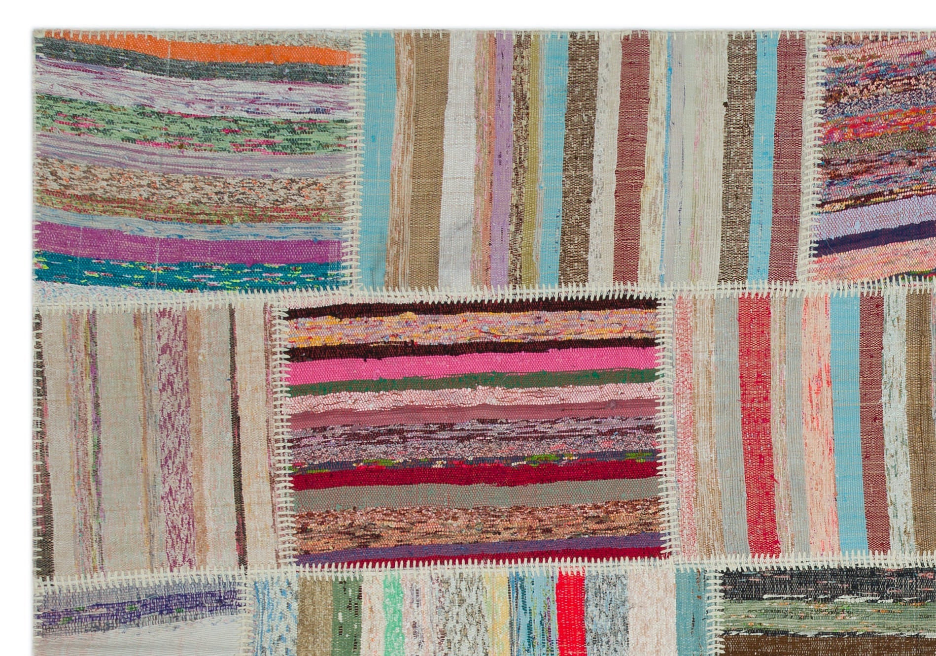 Teselya Beige Striped Wool Handmade Area Rug 6'3" x 8'10"