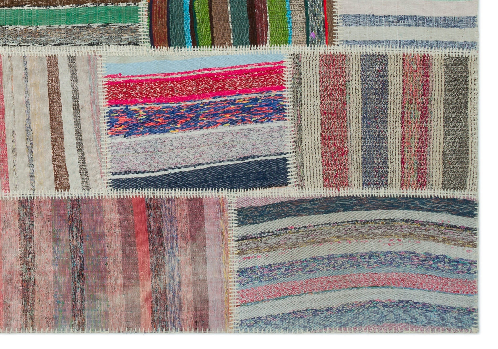 Teselya Beige Striped Wool Handmade Area Rug 6'3" x 8'10"