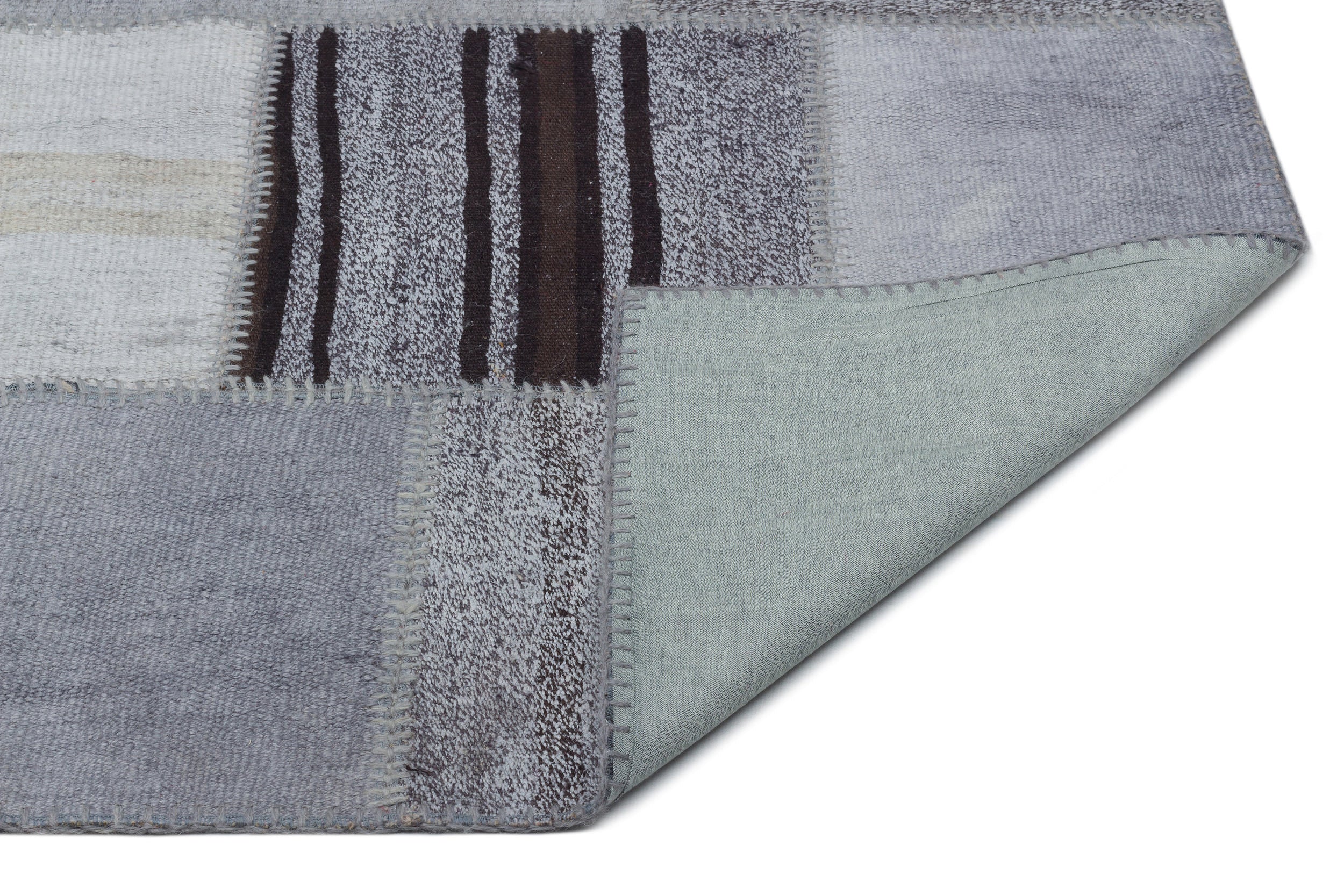 Teselya Grey Patchwork Wool Handmade Area Rug 6'7" x 9'10"