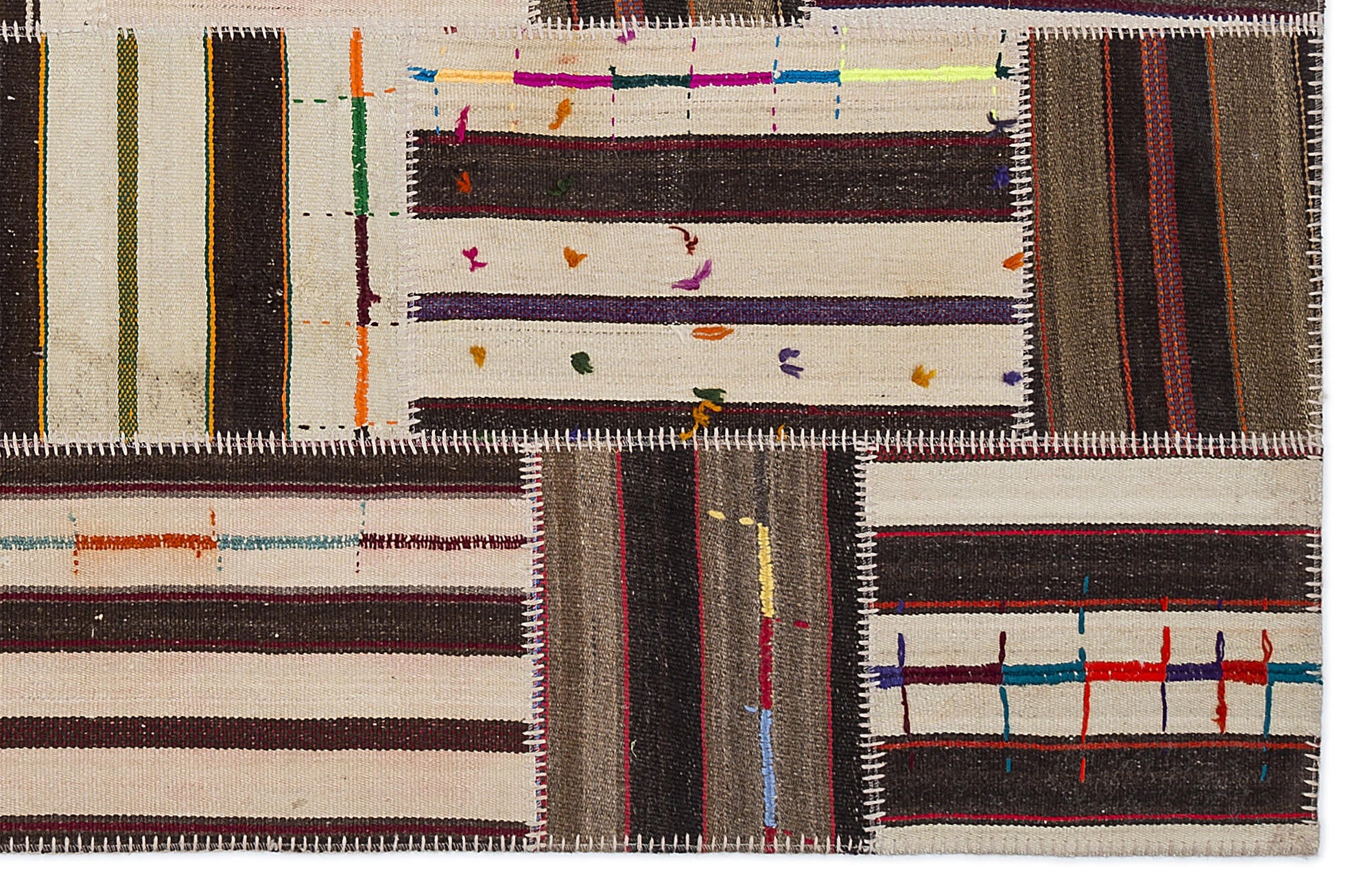 Teselya 2241 Beige Striped Wool Handmade Area Rug 5'3" x 7'7"