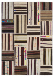 Teselya 2241 Beige Striped Wool Handmade Area Rug 5'3" x 7'7"