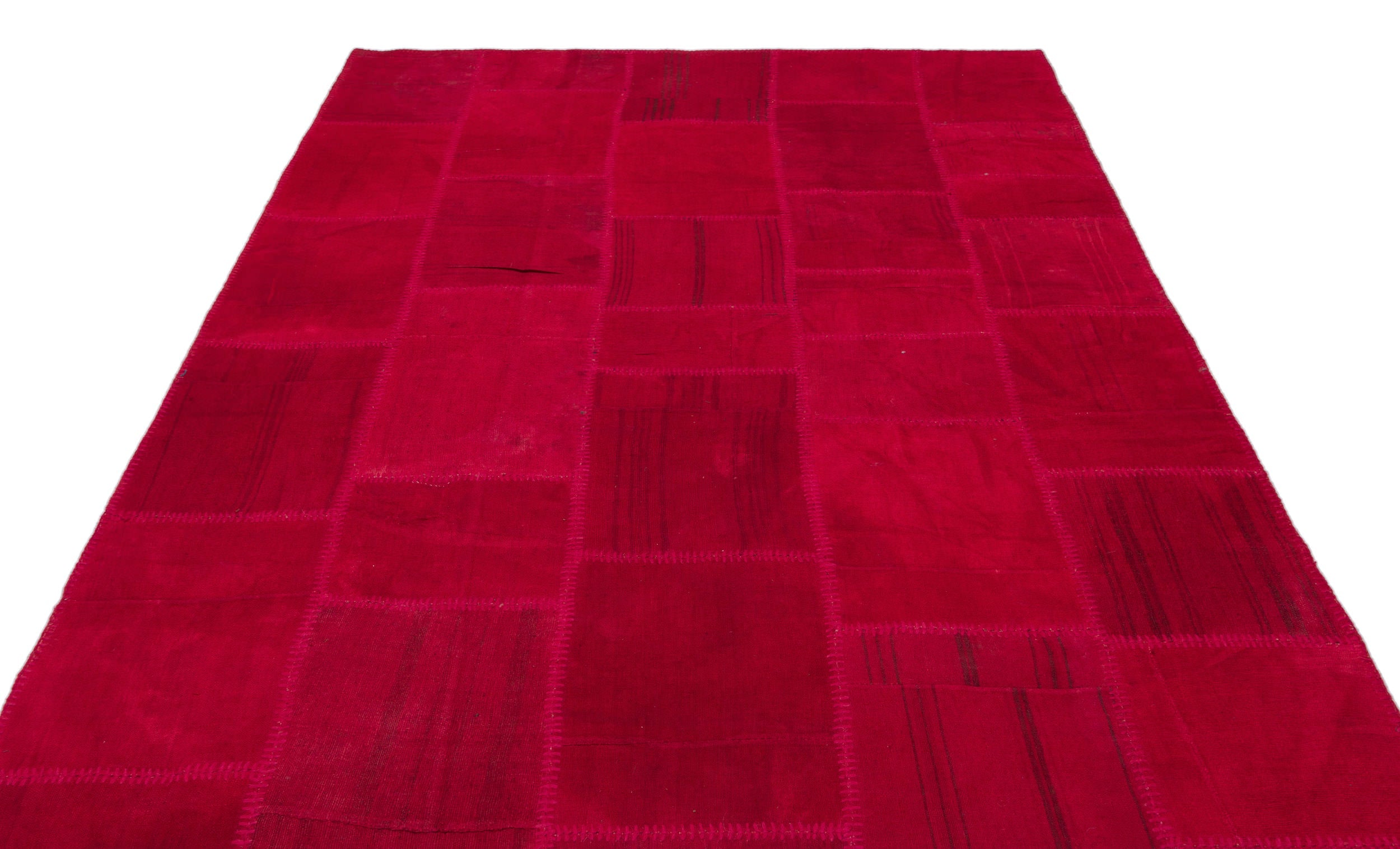 Teselya Pink Patchwork Wool Handmade Area Rug 6'8" x 9'9"