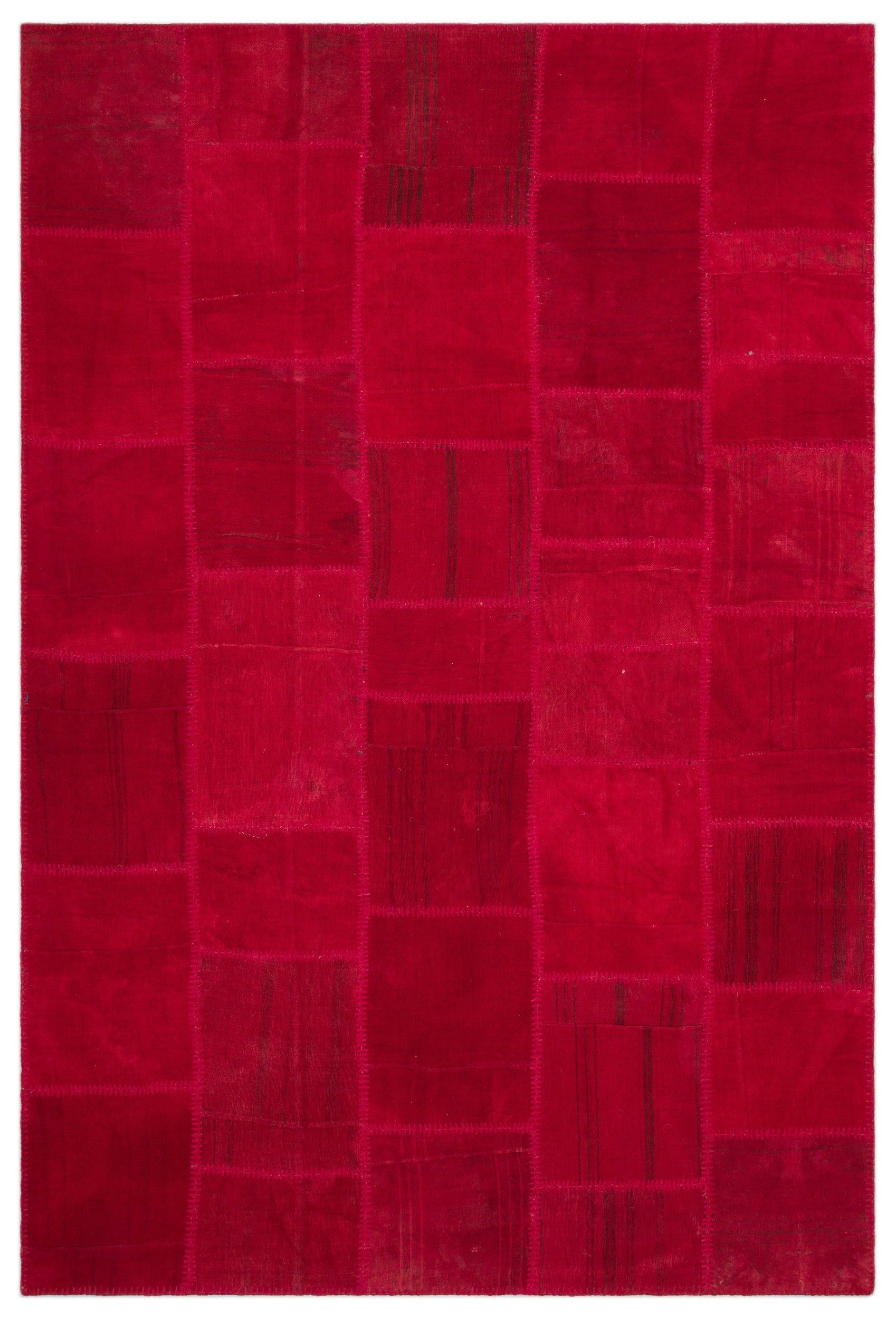 Teselya Pink Patchwork Wool Handmade Area Rug 6'8" x 9'9"