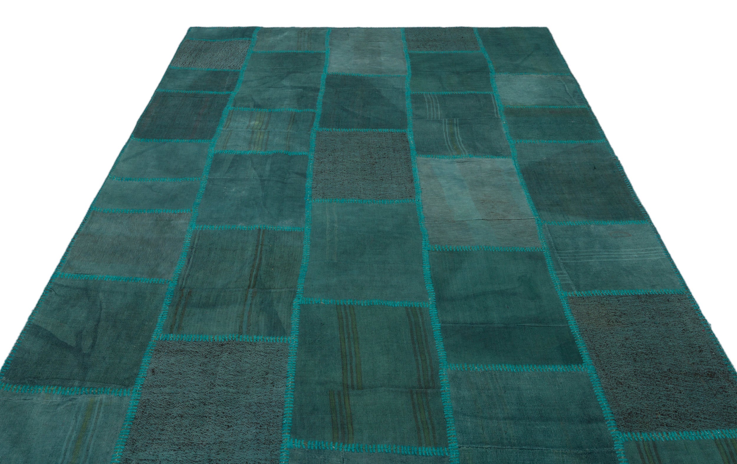 Teselya Beige Patchwork Wool Handmade Area Rug 6'6" x 9'10"