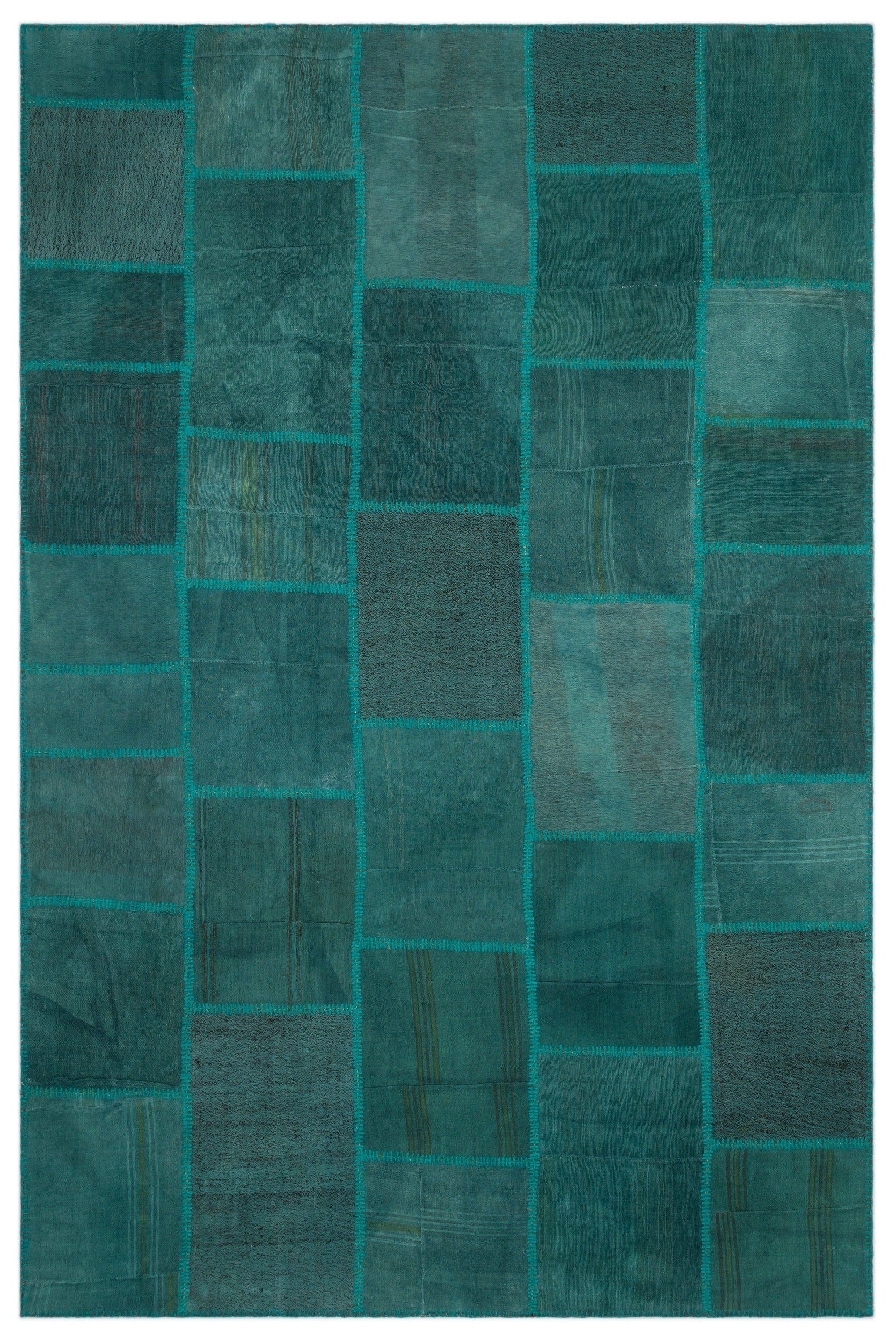 Teselya Beige Patchwork Wool Handmade Area Rug 6'6" x 9'10"