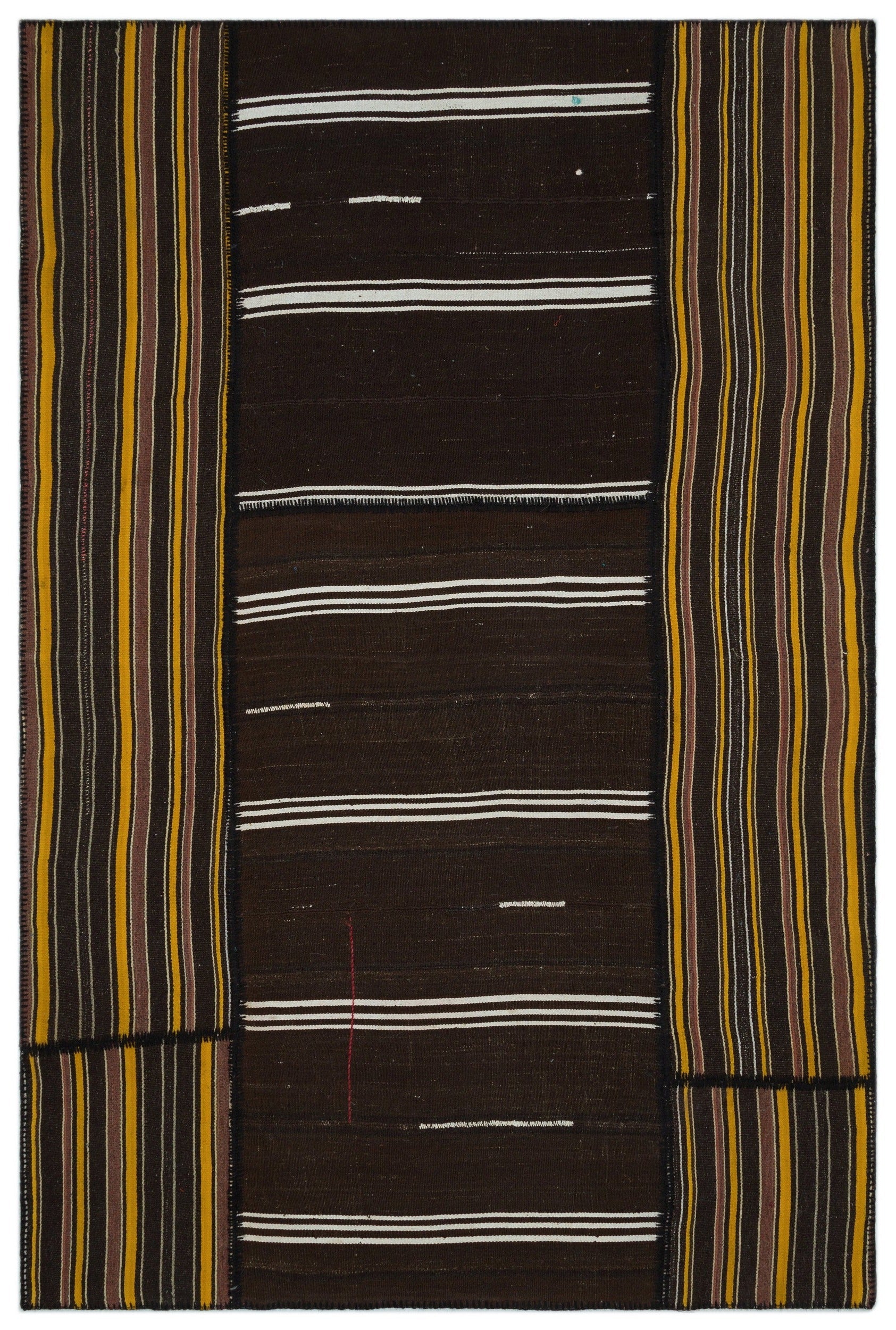 Teselya Beige Striped Wool Handmade Area Rug 6'8" x 10'0"
