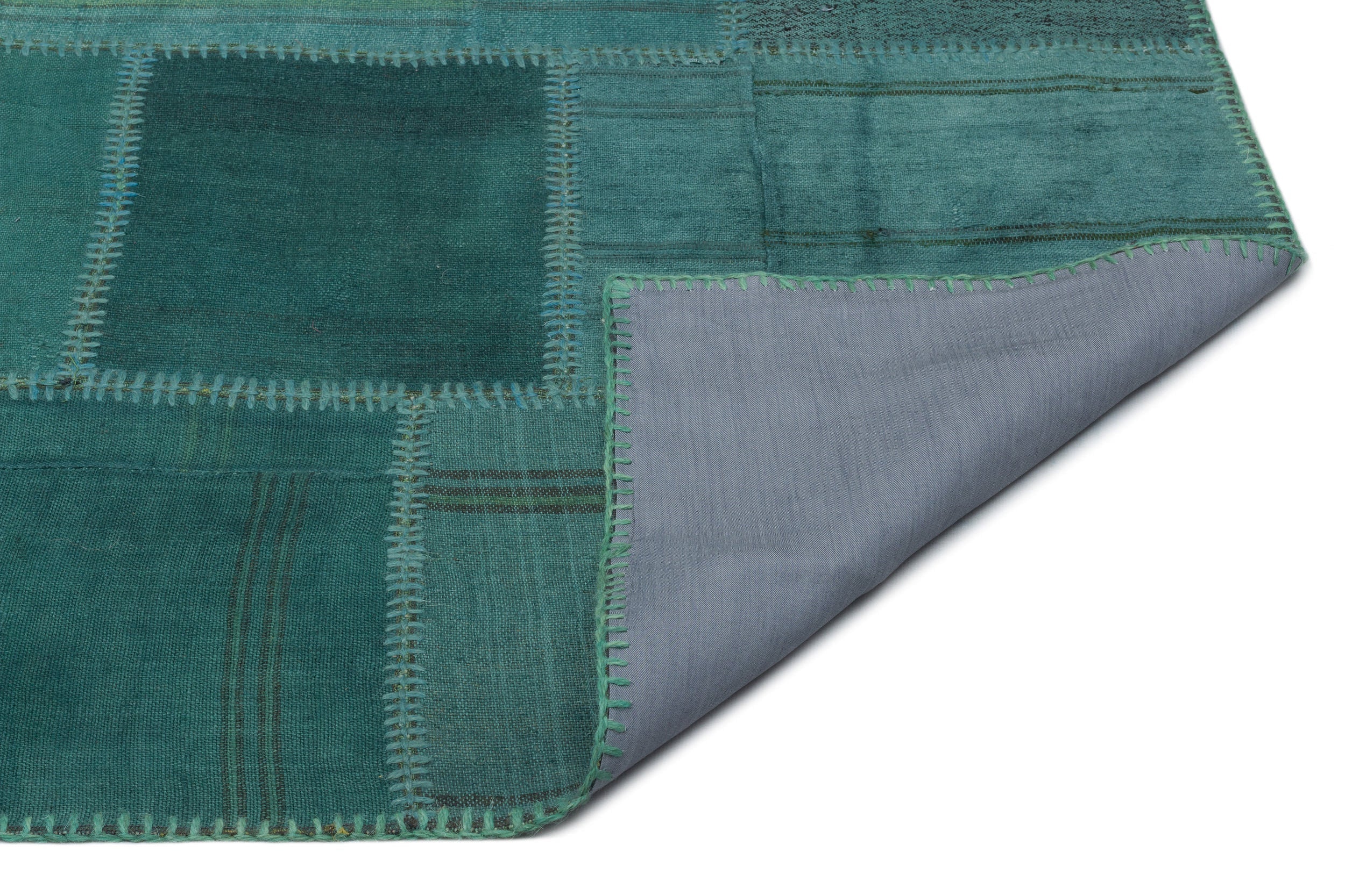 Teselya 22428 Green Patchwork Wool Handmade Area Rug 6'6" x 9'10"