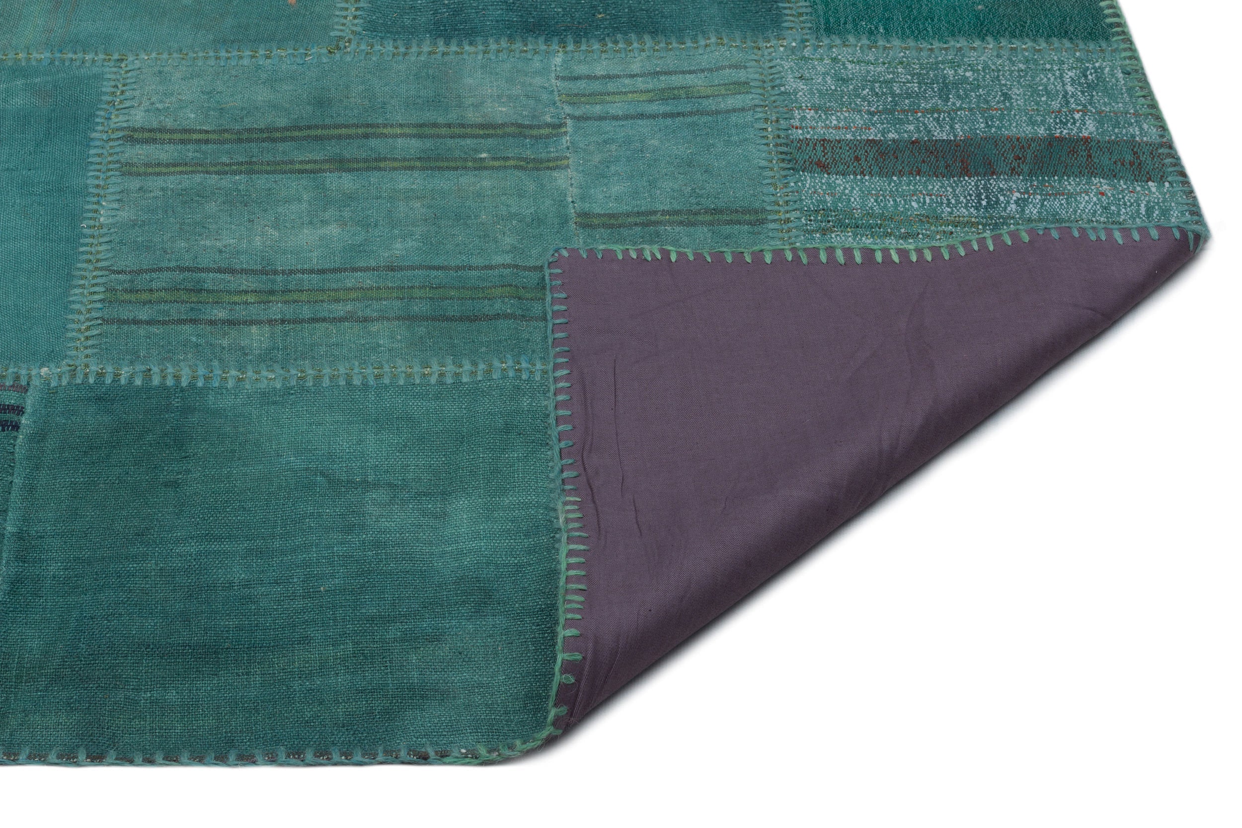 Teselya 22429 Green Patchwork Wool Handmade Area Rug 6'5" x 9'10"