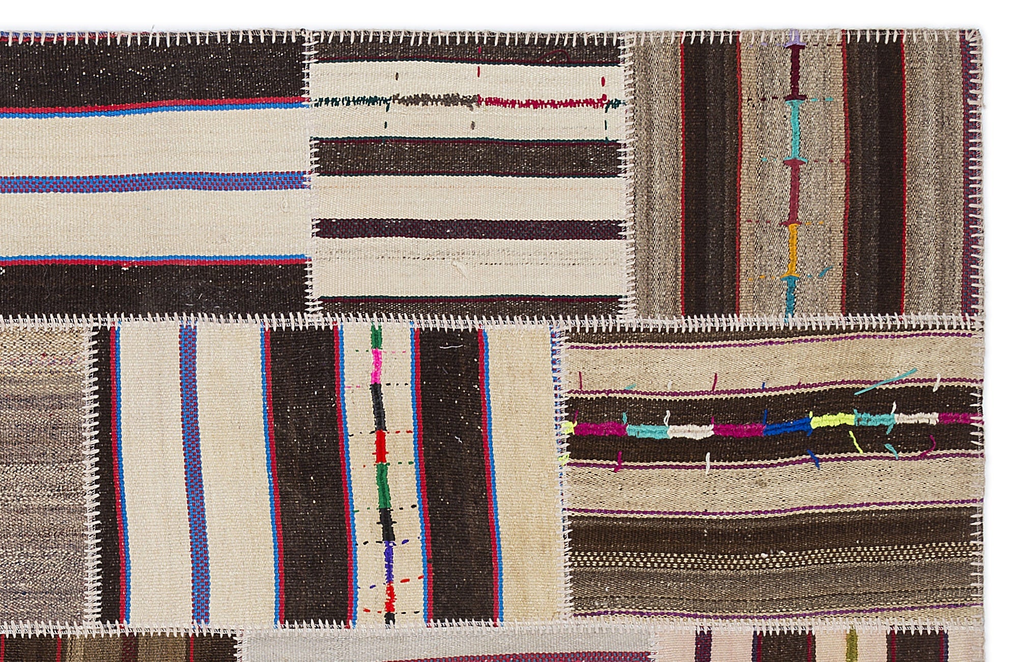 Teselya 2242 Beige Striped Wool Handmade Area Rug 5'3" x 7'7"