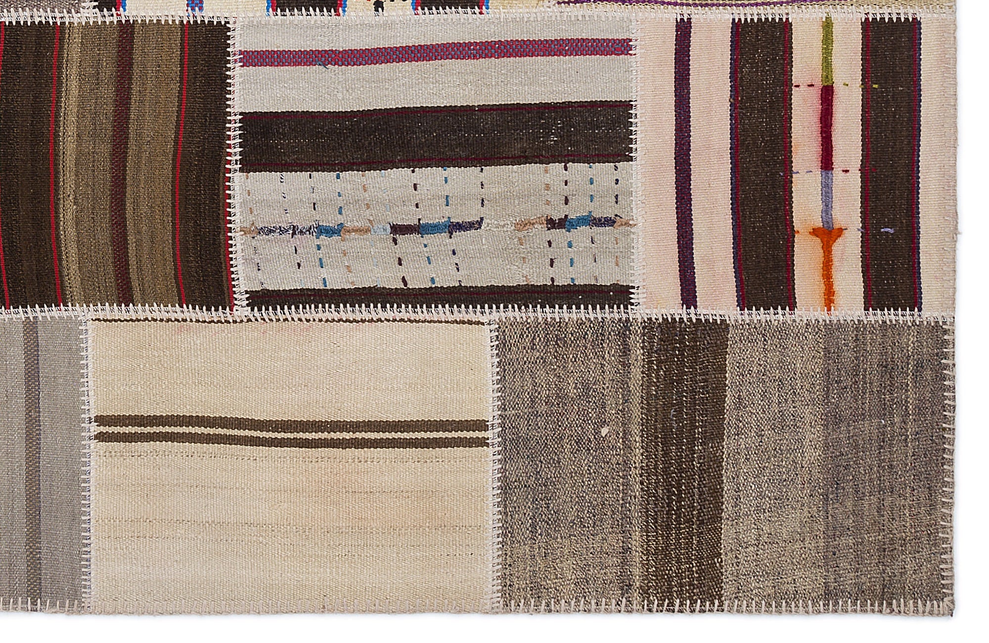 Teselya 2242 Beige Striped Wool Handmade Area Rug 5'3" x 7'7"
