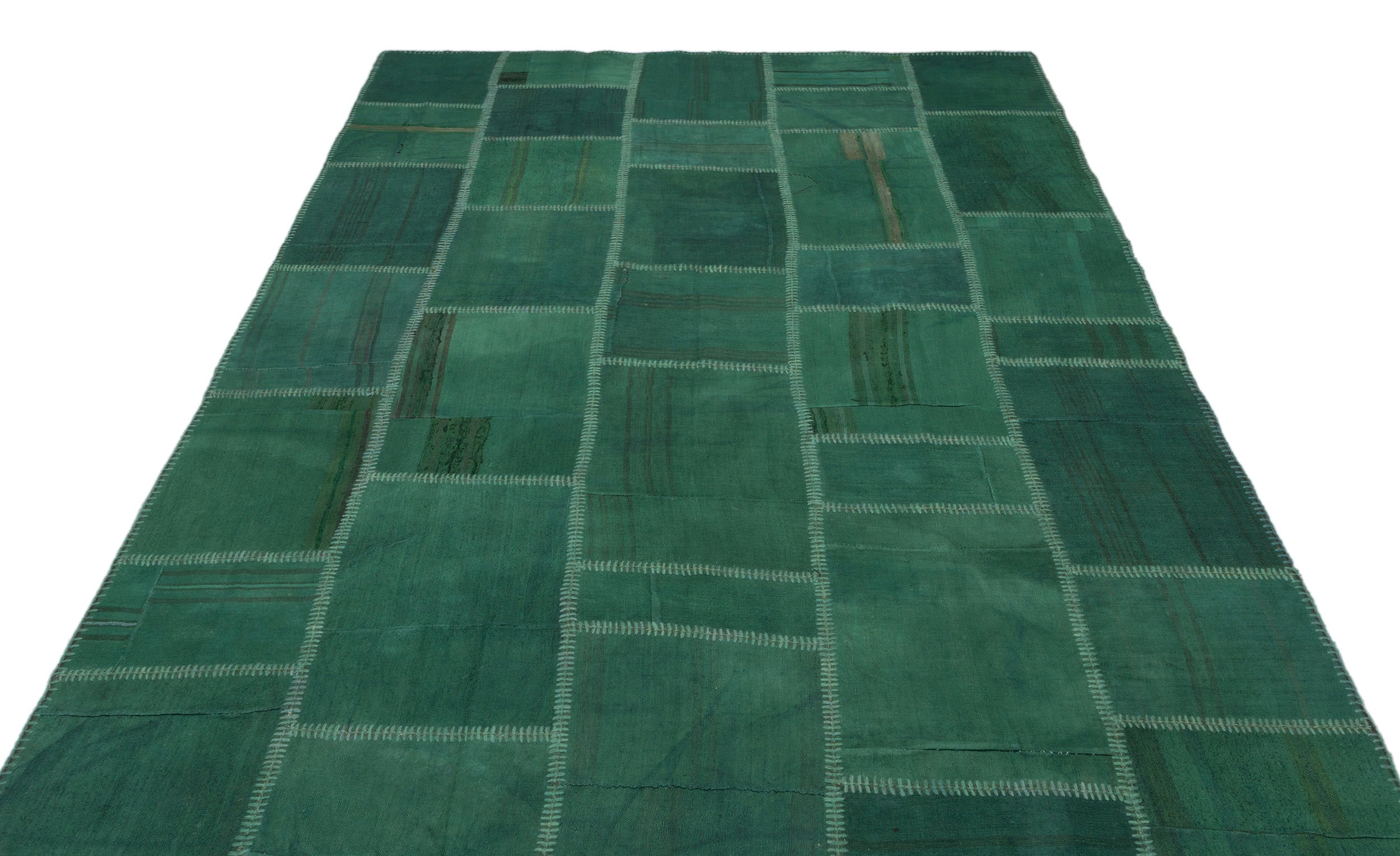 Teselya Beige Patchwork Wool Handmade Area Rug 6'4" x 9'9"