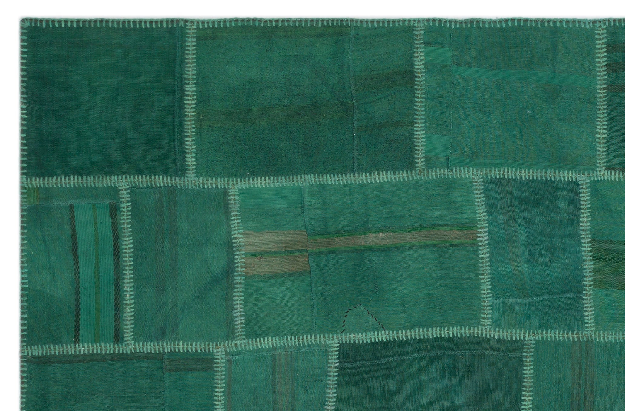 Teselya Beige Patchwork Wool Handmade Area Rug 6'4" x 9'9"