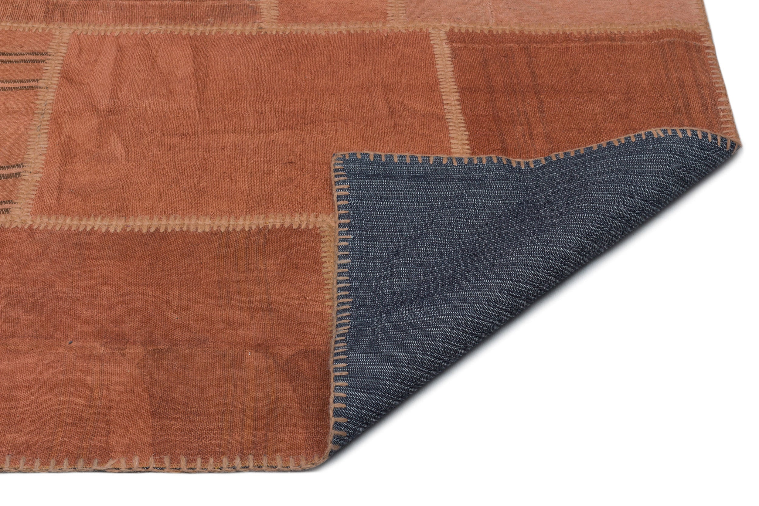 Teselya Orange Patchwork Wool Handmade Area Rug 6'6" x 9'11"