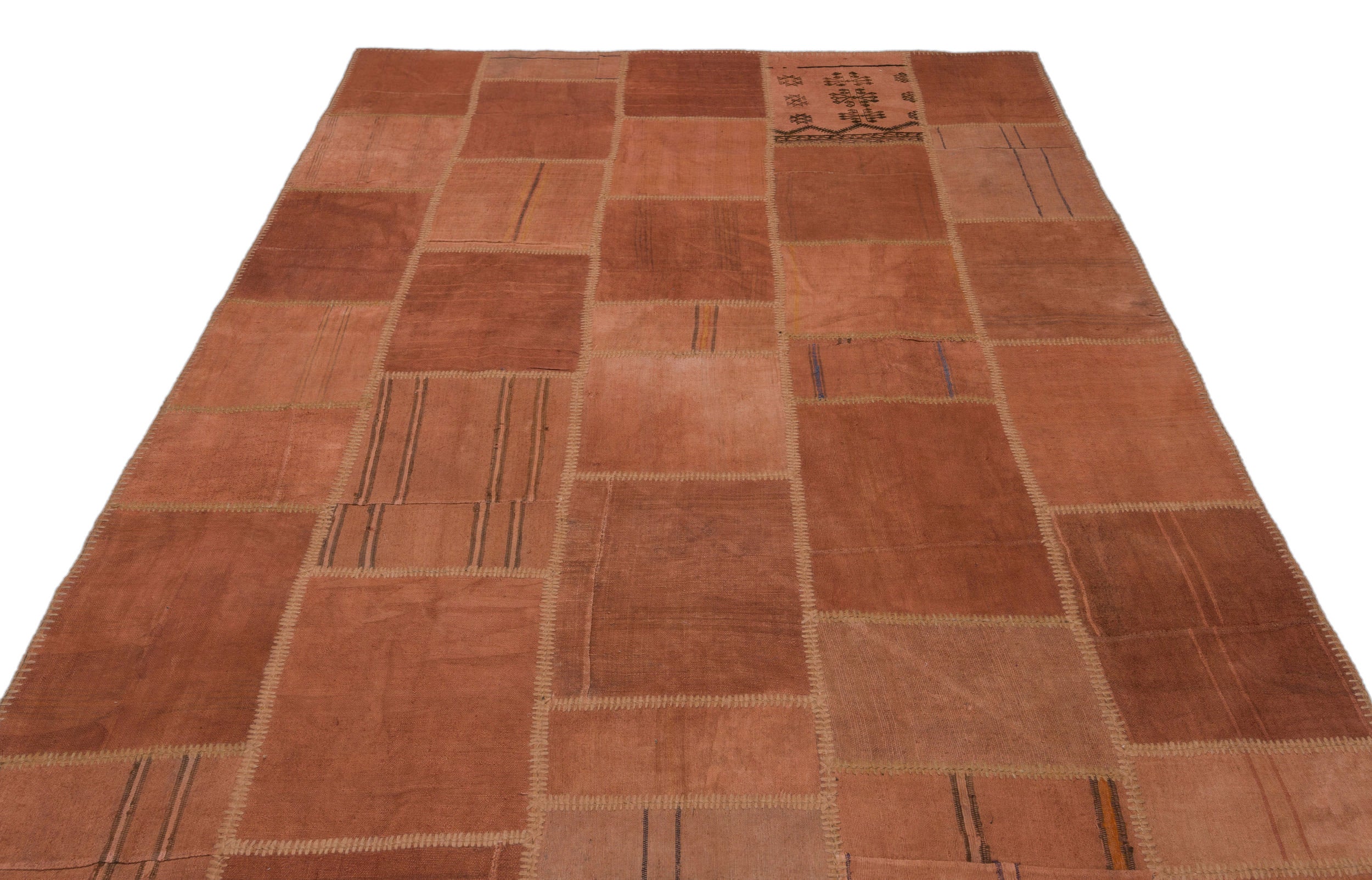Teselya Orange Patchwork Wool Handmade Area Rug 6'6" x 9'11"