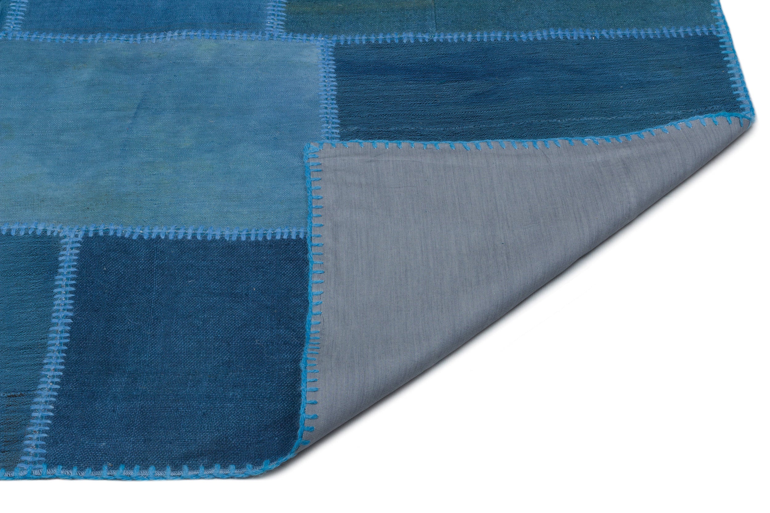 Teselya 22433 Blue Patchwork Wool Handmade Area Rug 6'3" x 9'10"