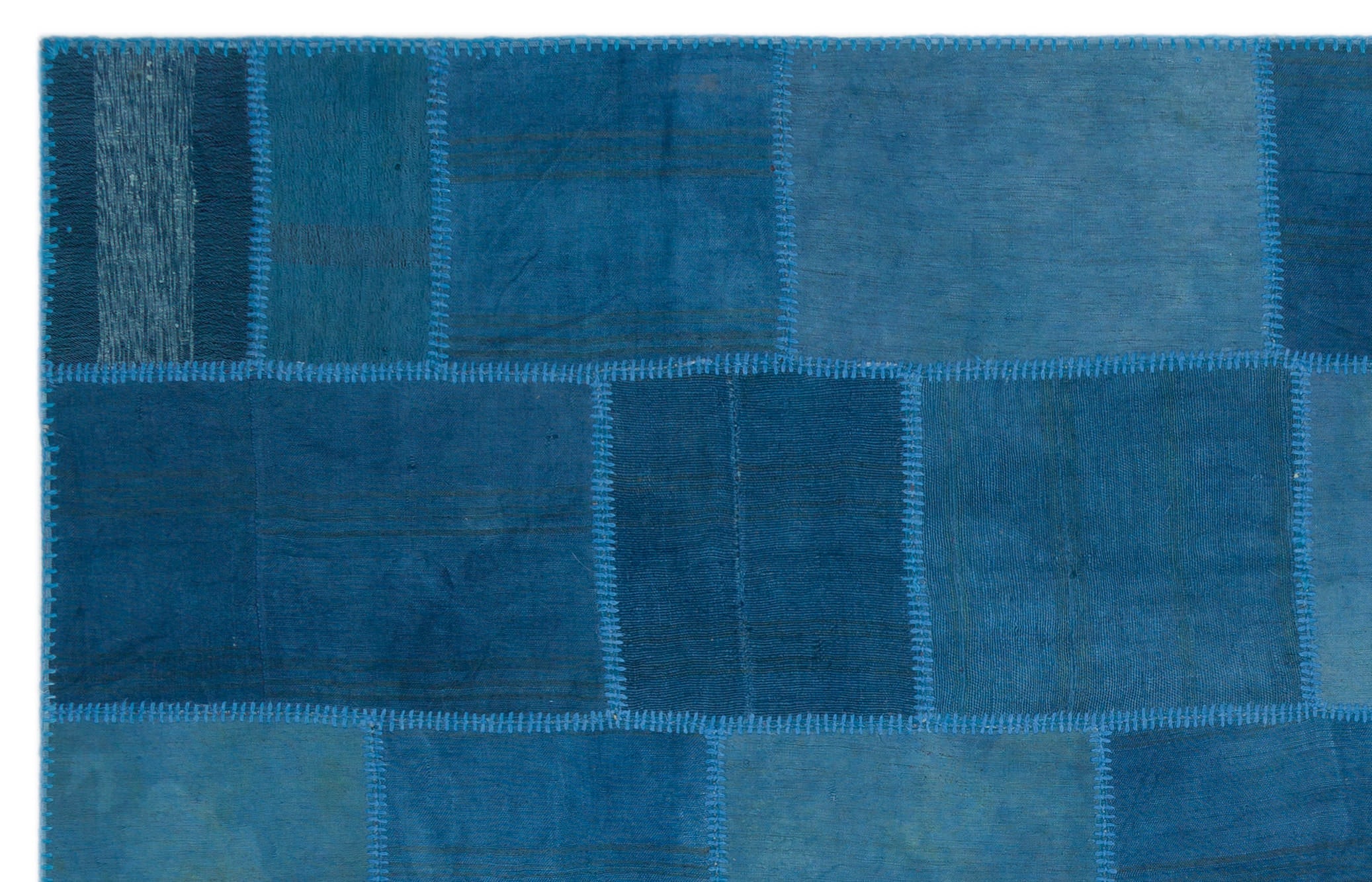 Teselya 22433 Blue Patchwork Wool Handmade Area Rug 6'3" x 9'10"