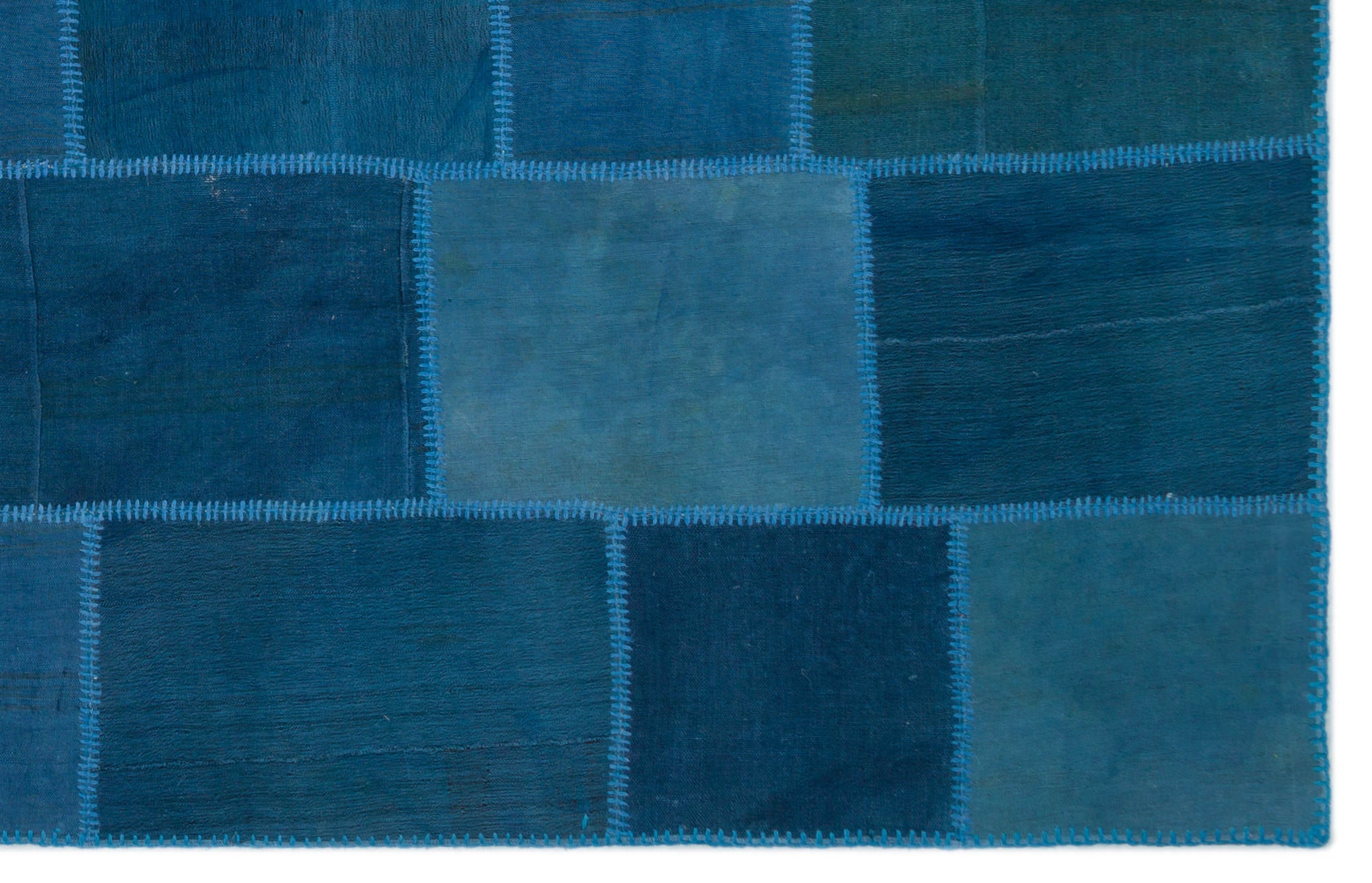 Teselya 22433 Blue Patchwork Wool Handmade Area Rug 6'3" x 9'10"